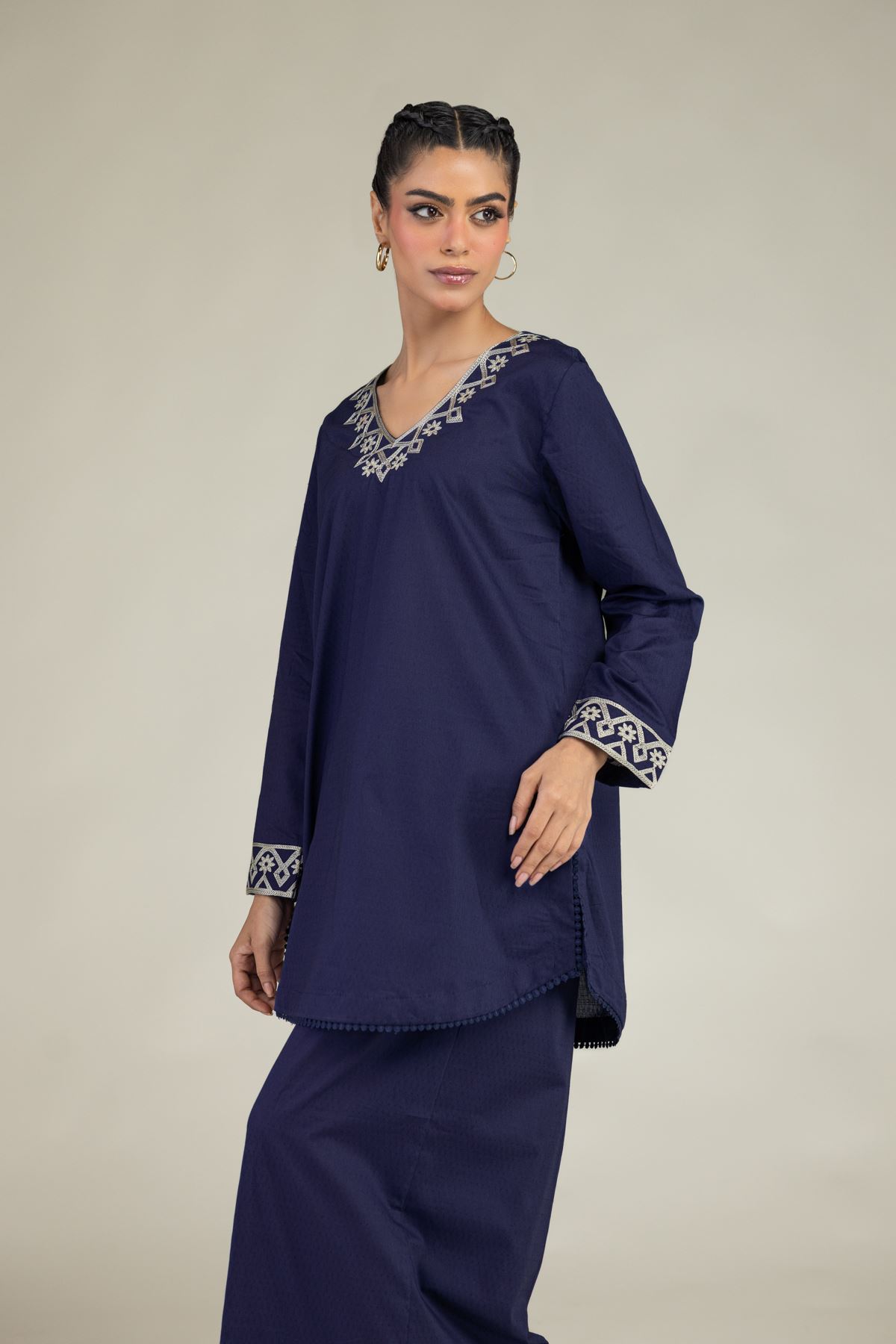 Embroidered Cotton Dobby Cotton Dobby Kurta - 25-09-11E13-02TB-VG