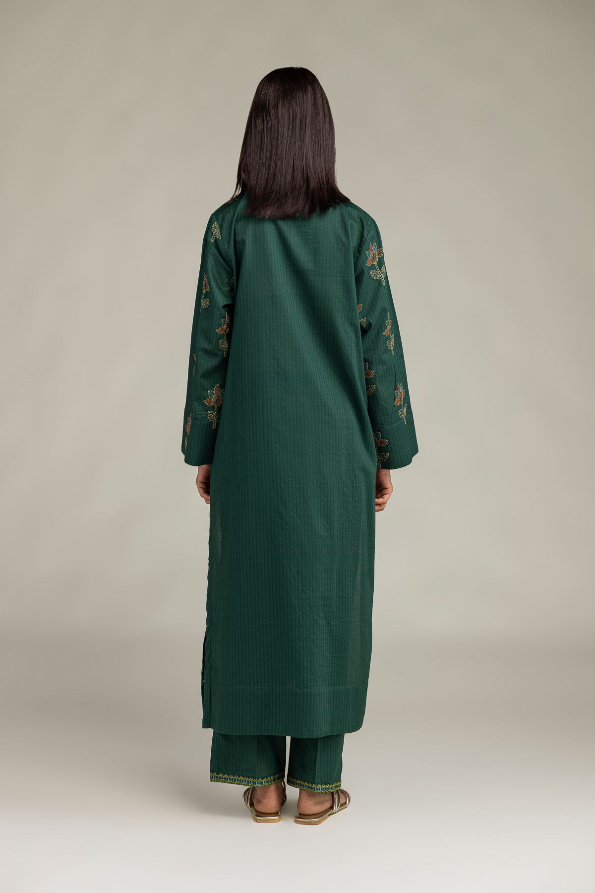 Embroidered Cotton Dobby Floral Longline Kurta - 2-26-301-B-F1-VG