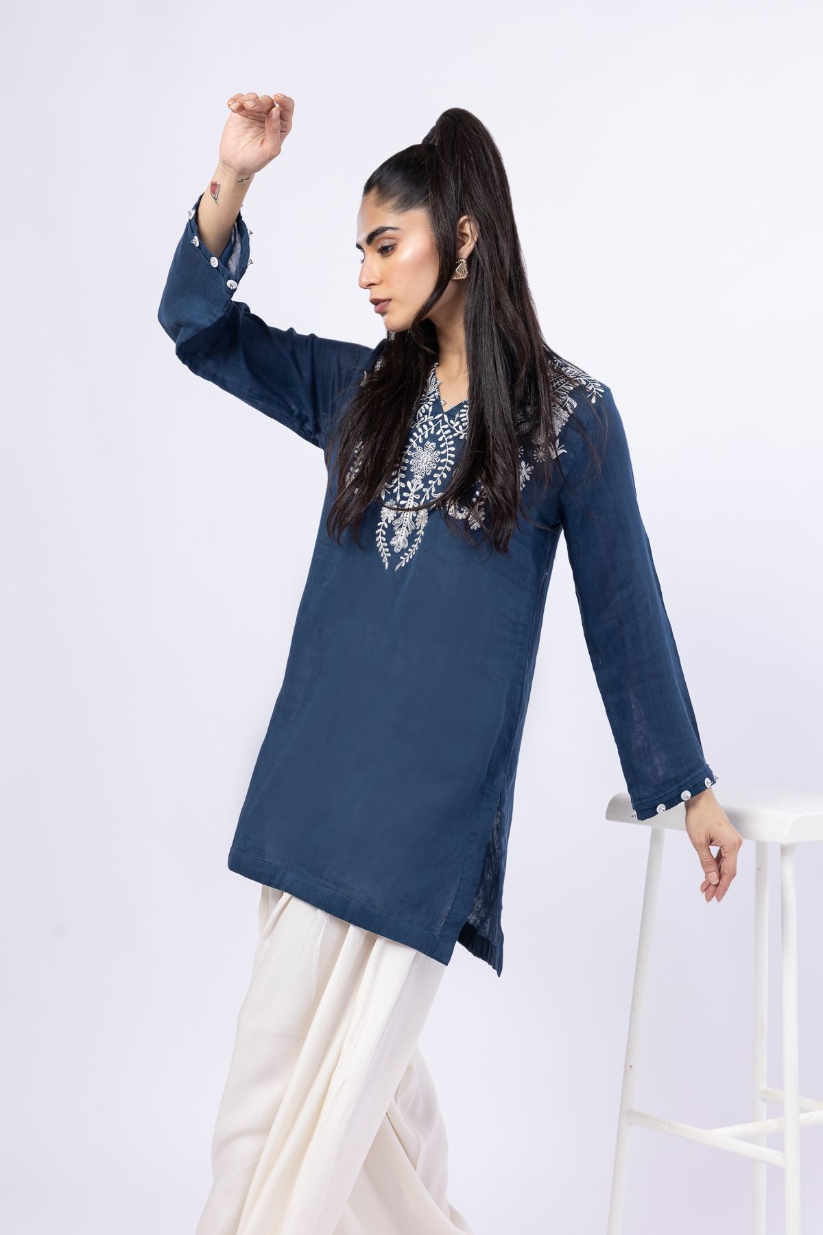 Embroidered Double Layer Plain Kurta - 25-09-9S3-07TB-VG