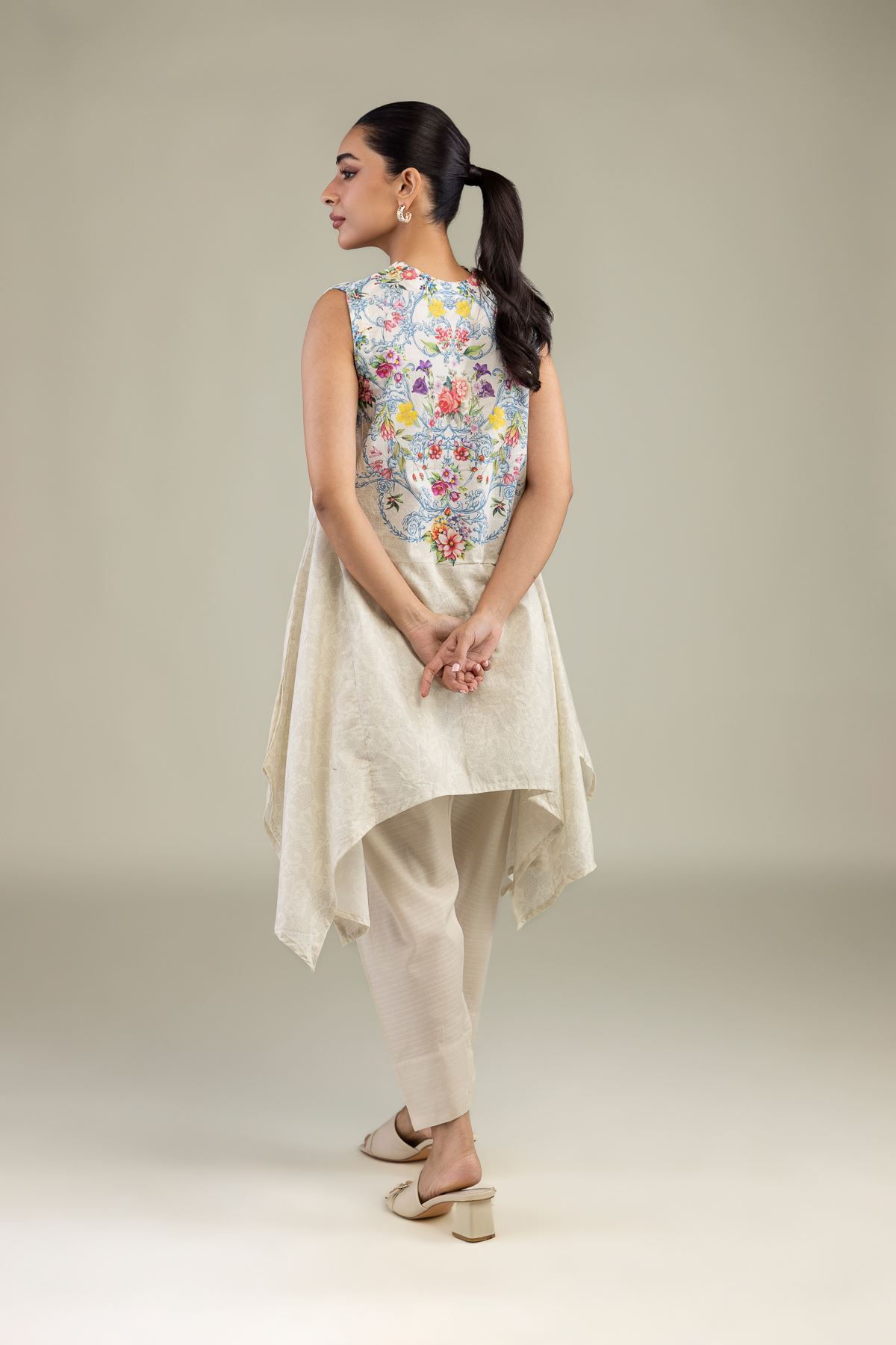 Printed Cotton Dobby Sleeveless Floral Kurta - 1-26-229-B-F1-VG