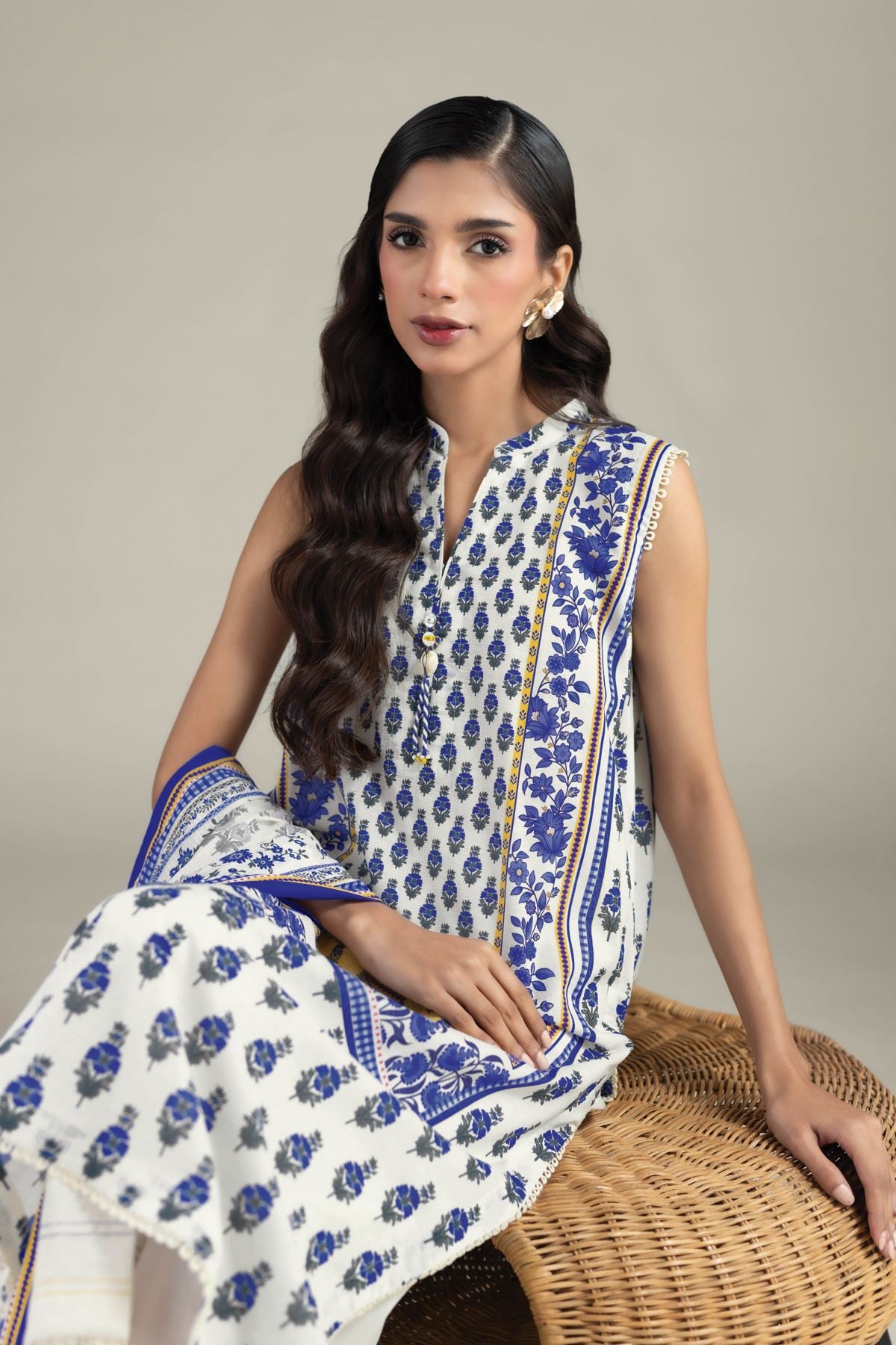 Printed Cambric Three Piece Suit - 25-12-12S4-10TA-VG