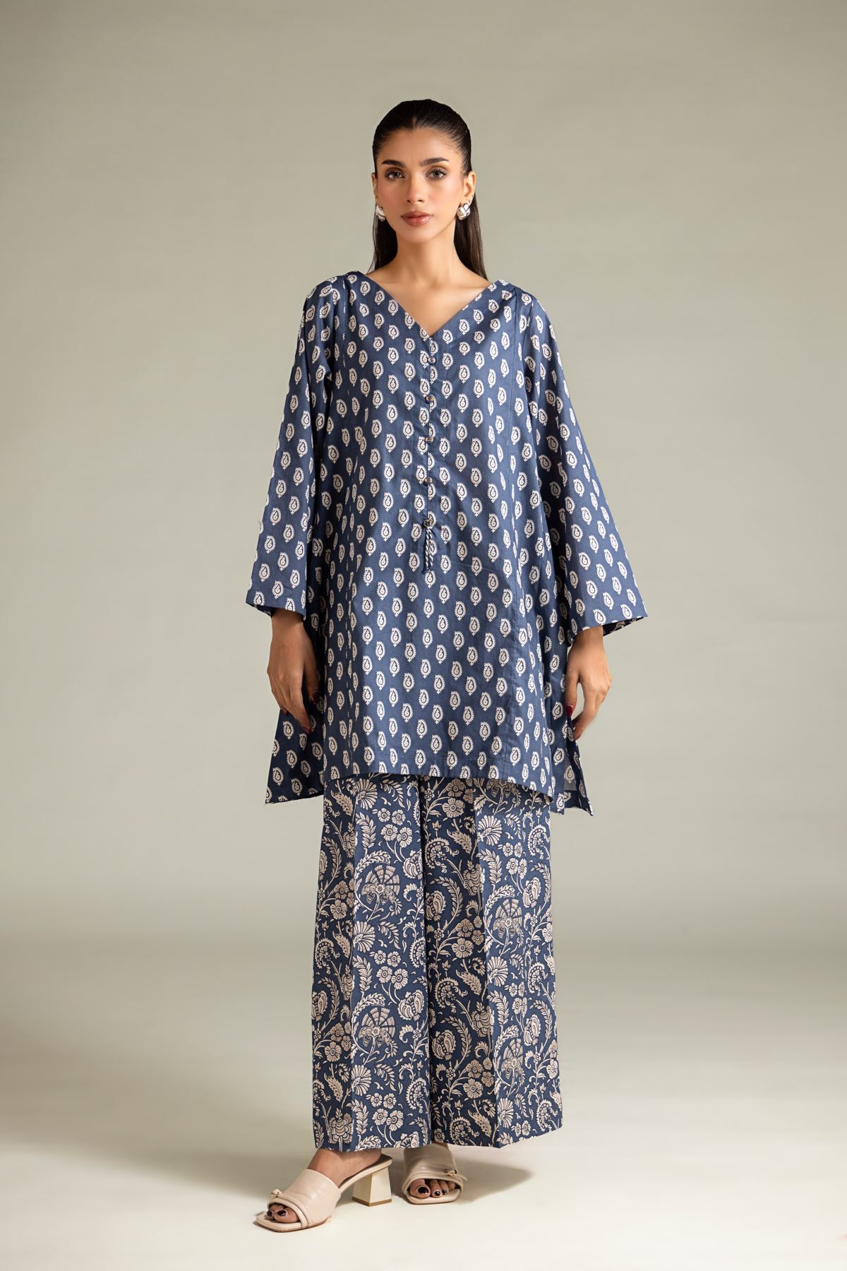 Printed Cambric Relaxed Floral Pants - 1-26-146-A-B-VG