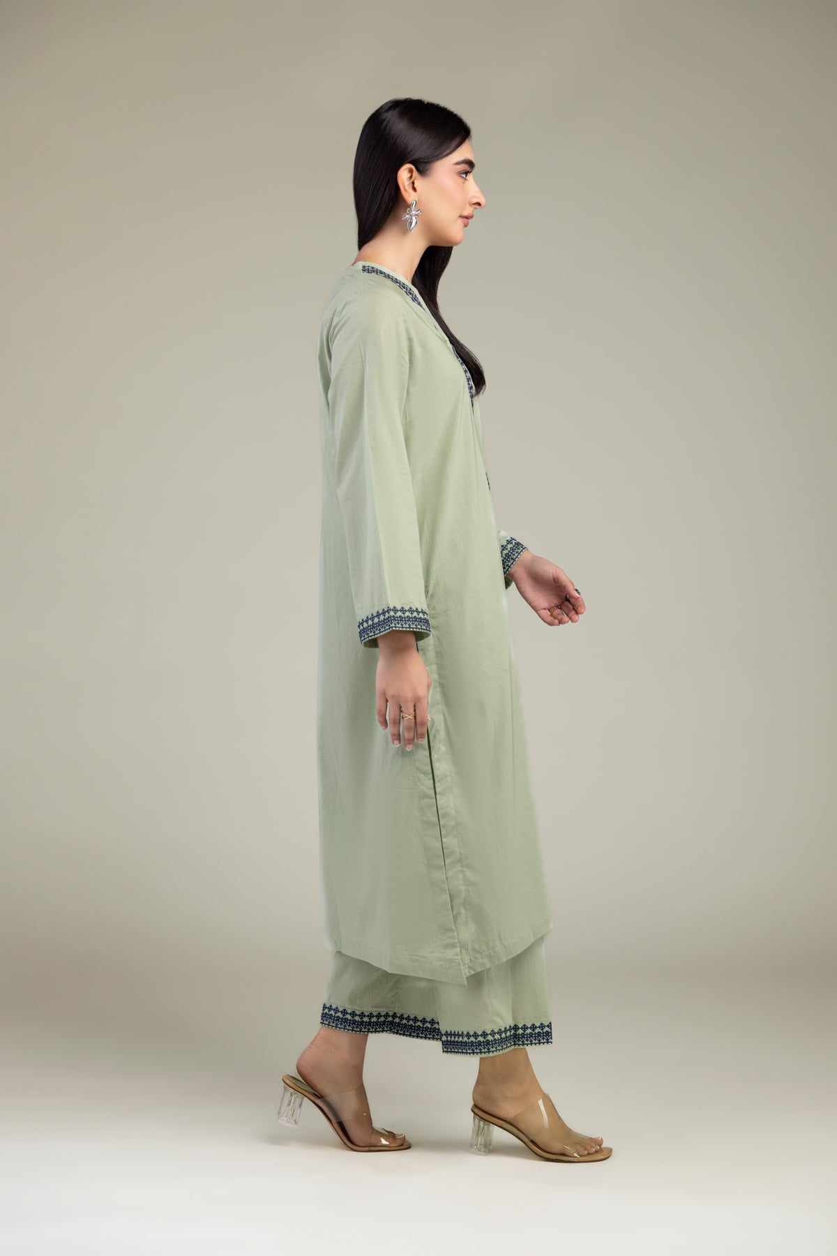 Embroidered Cambric Mint Cambric Pants - 1-26-102-A-F-VG