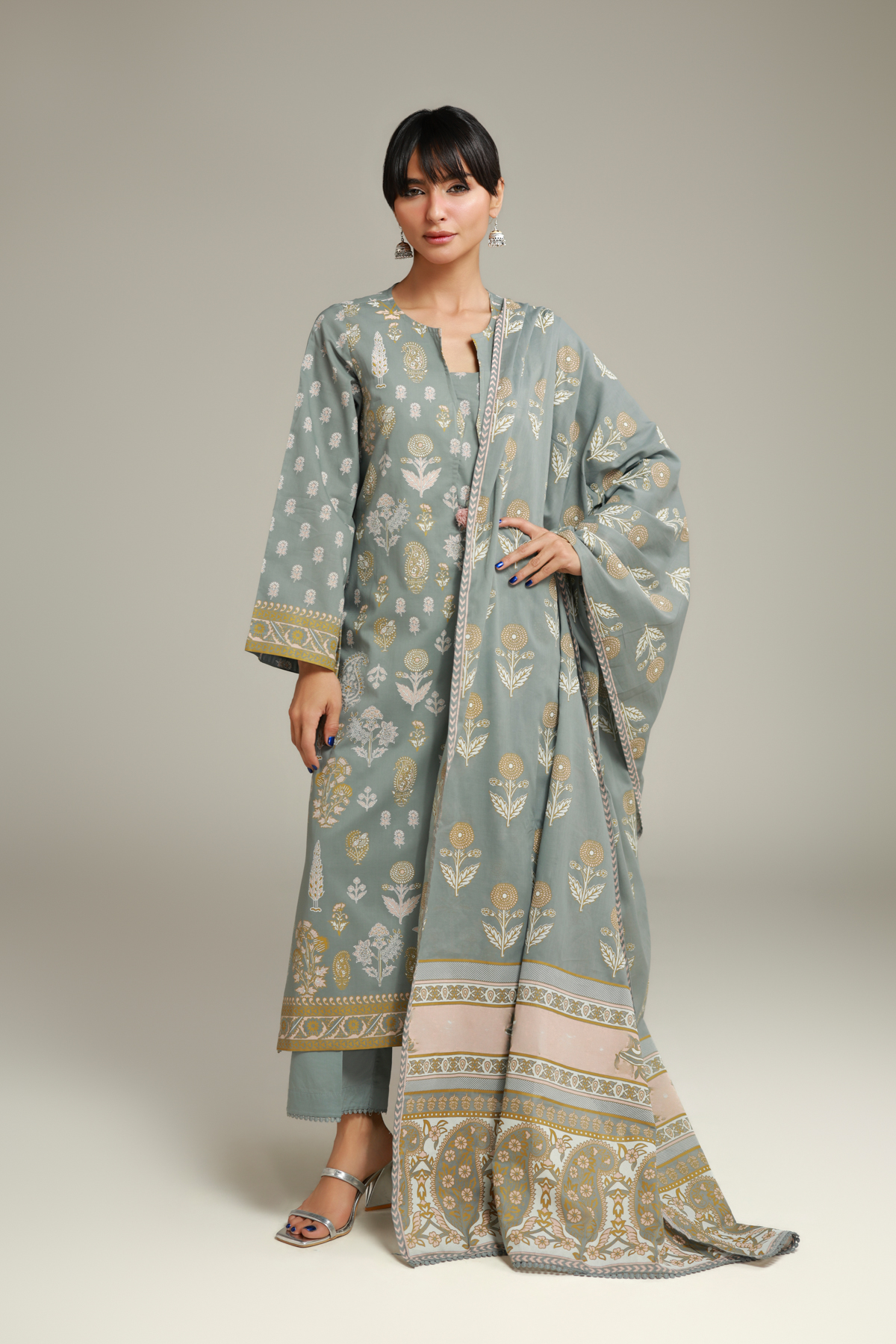 Printed Cambric Mint Cambric Kurta - 26-02-1E13-02TA-VG
