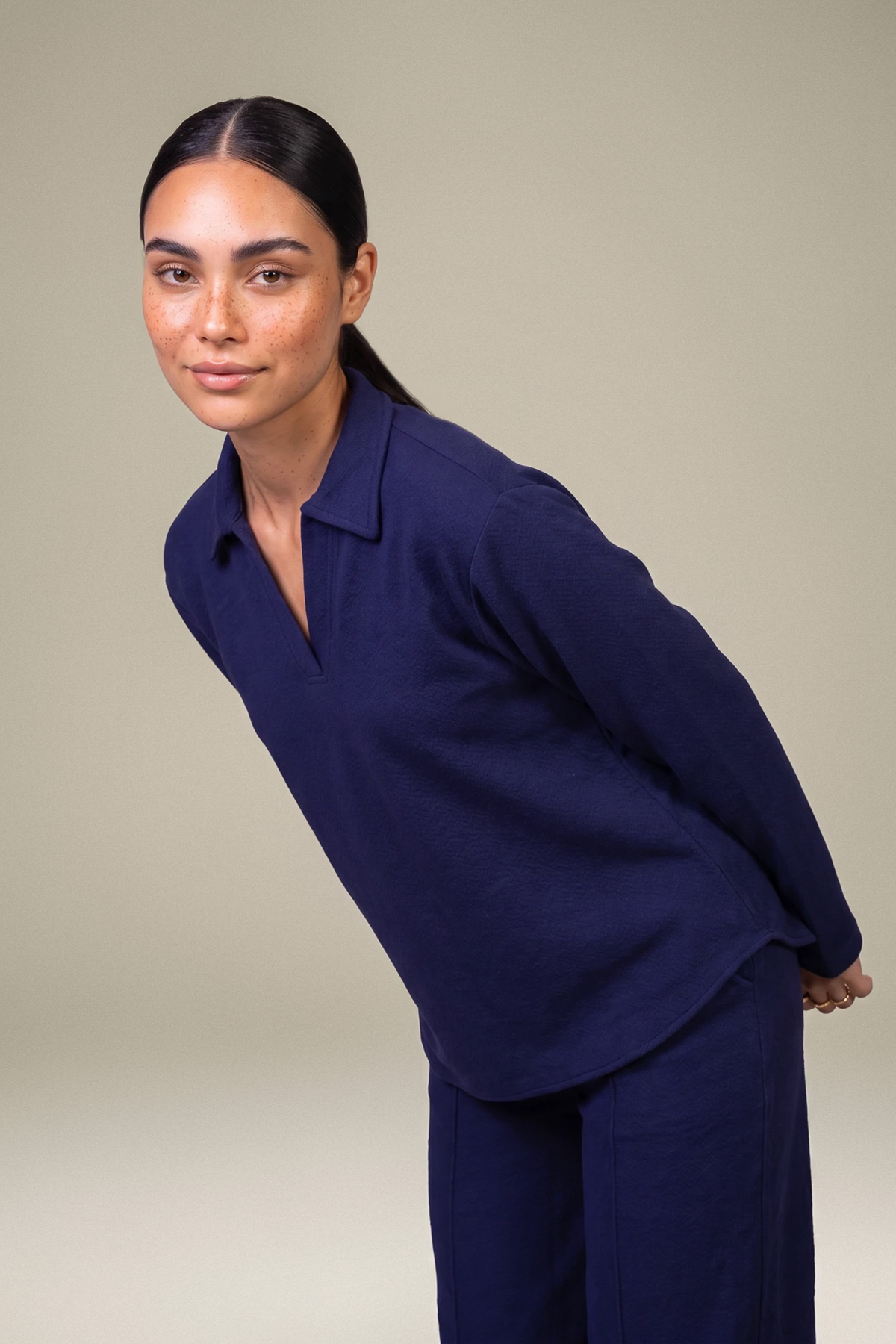 Dyed Textured Cotton Navy Cotton Sweatshirt - 1-26-457-A-H2-VG