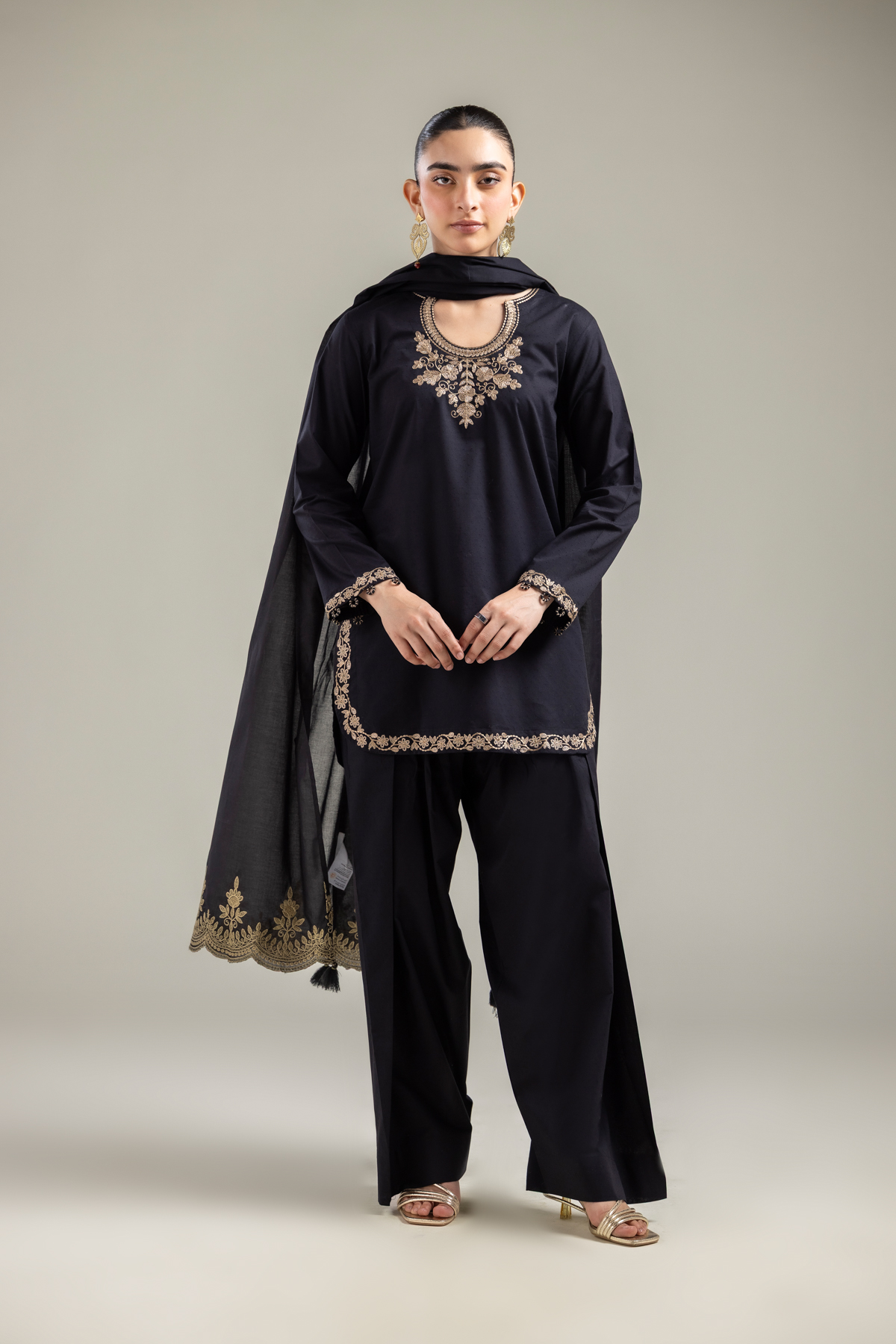 Embroidered Lawn Black Lawn Dupatta - 1-26-121-A-B-VG