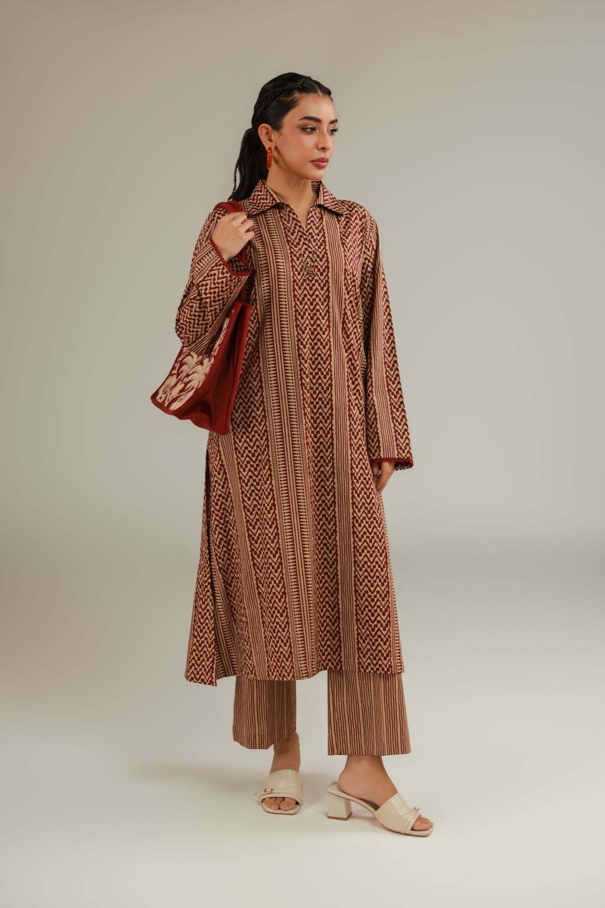 Printed Textured Cotton Brown Cotton Pants - 26-01-1E14-06TA-VG