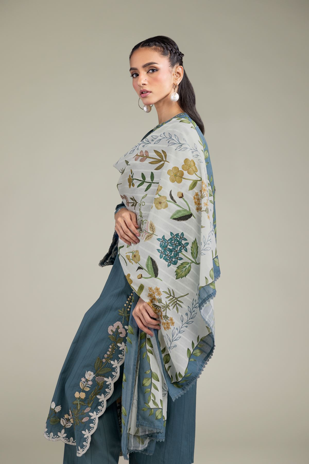 Embroidered Textured Cotton Floral Cotton Dupatta - 1-26-213-A-J1-VG