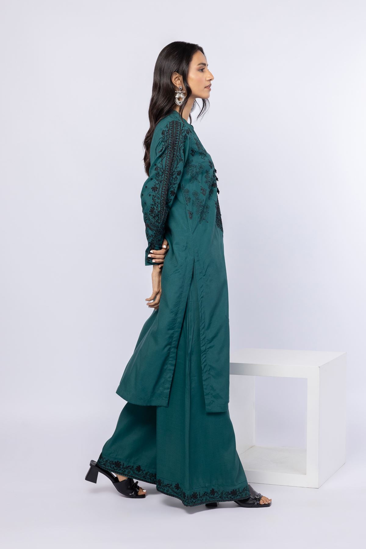 Embroidered Russian Raw Silk Pants - 1-26-110-A-D-VG