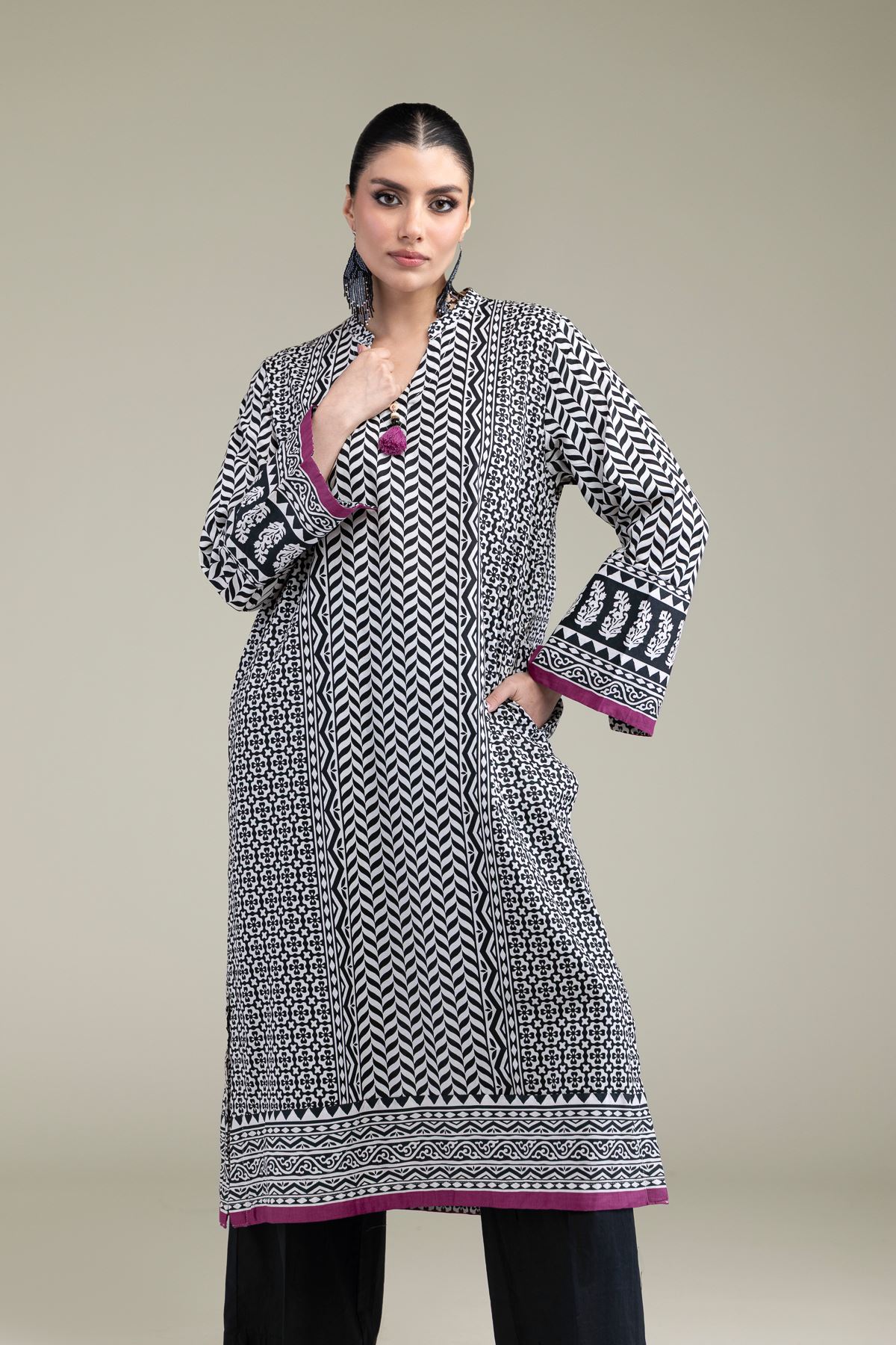 Printed Cambric Long Cambric Kurta - 8-26-201-A-C1-VG