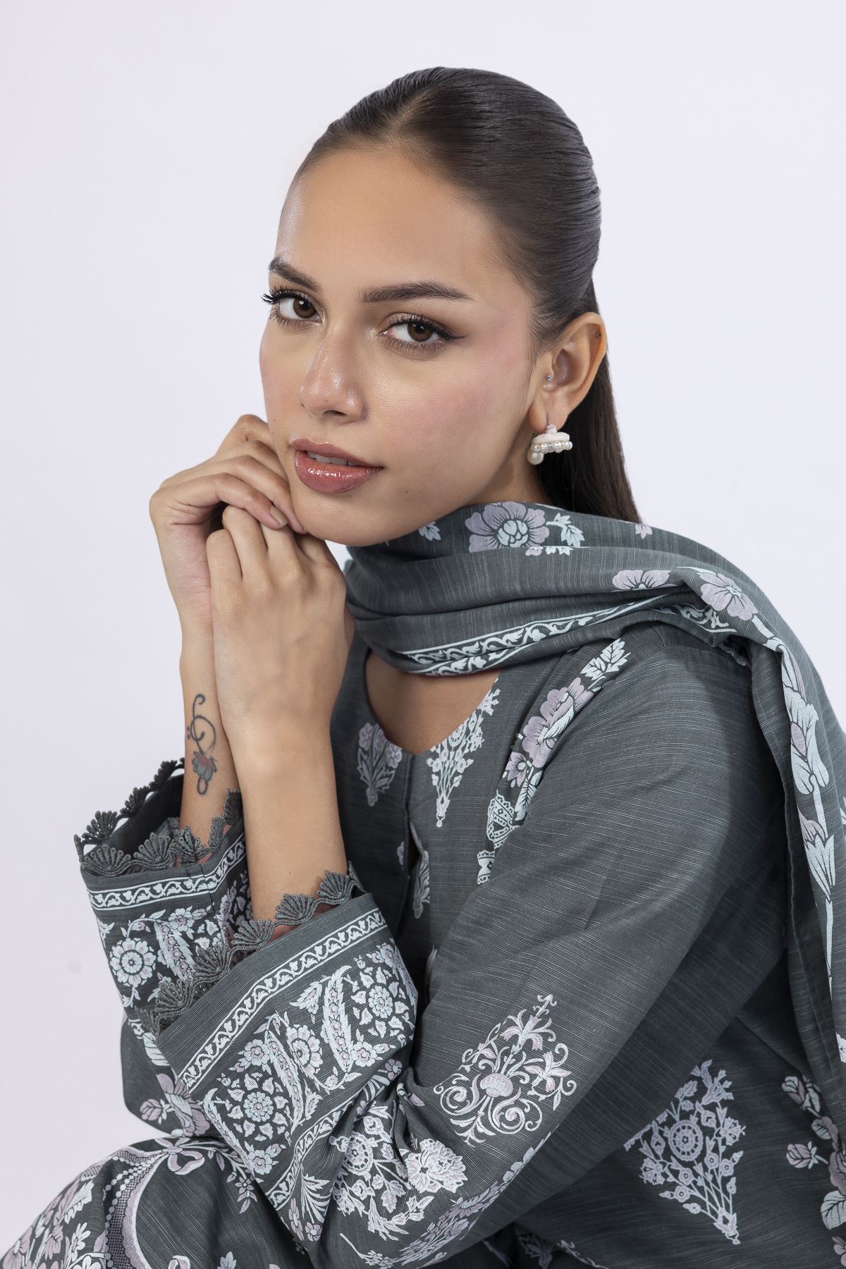 Printed Slub Cotton Tailored 3 Piece - KN31AST-VG