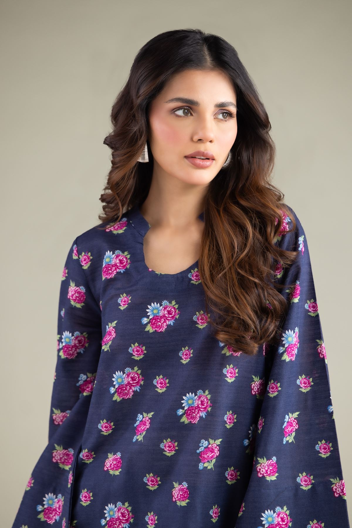 Embroidered Textured Cotton Floral Longline Kurta - 1-26-130-A-B-VG