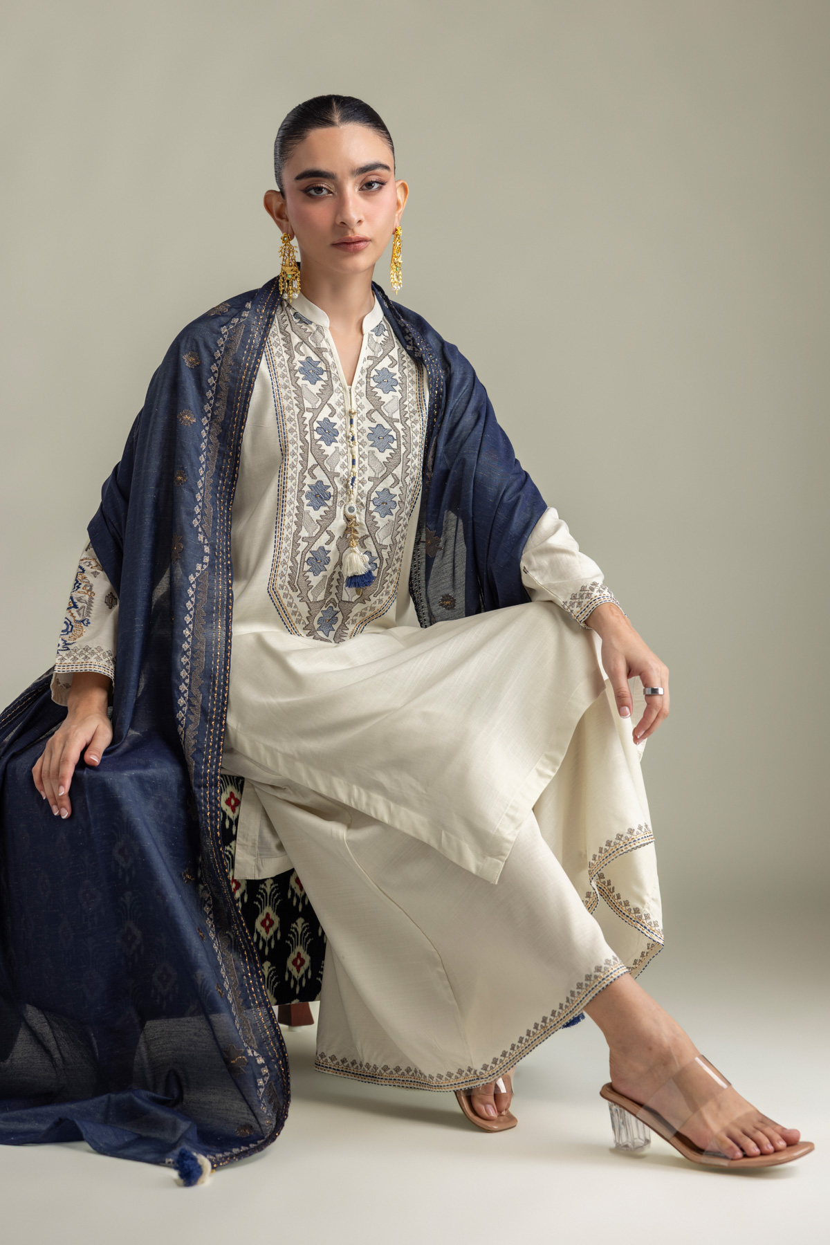 Embroidered Raw Silk Off-White Silk Kurta - 2-26-415-A-H1-VG