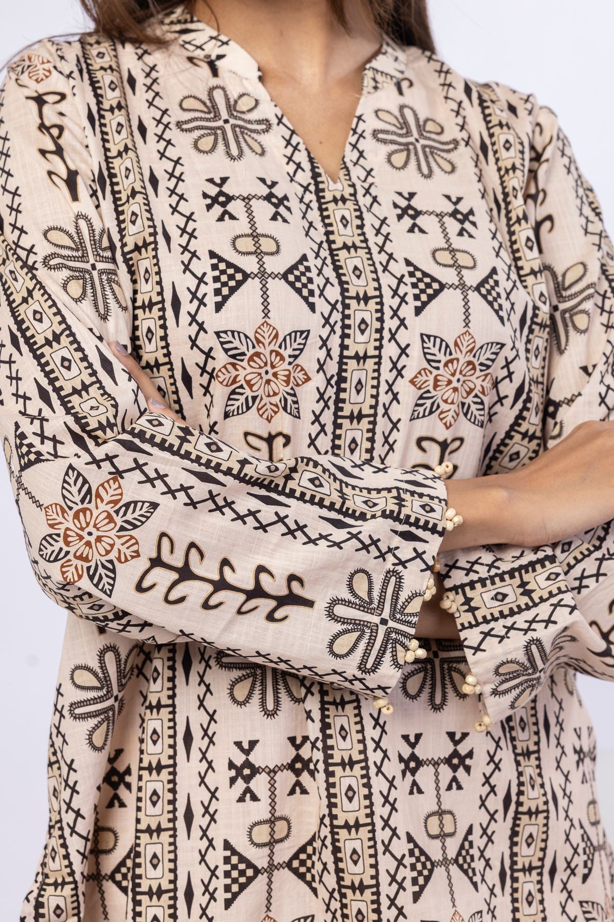 Printed Crosshatch Poplin Kurta - 25-10-12E4-05TA-VG