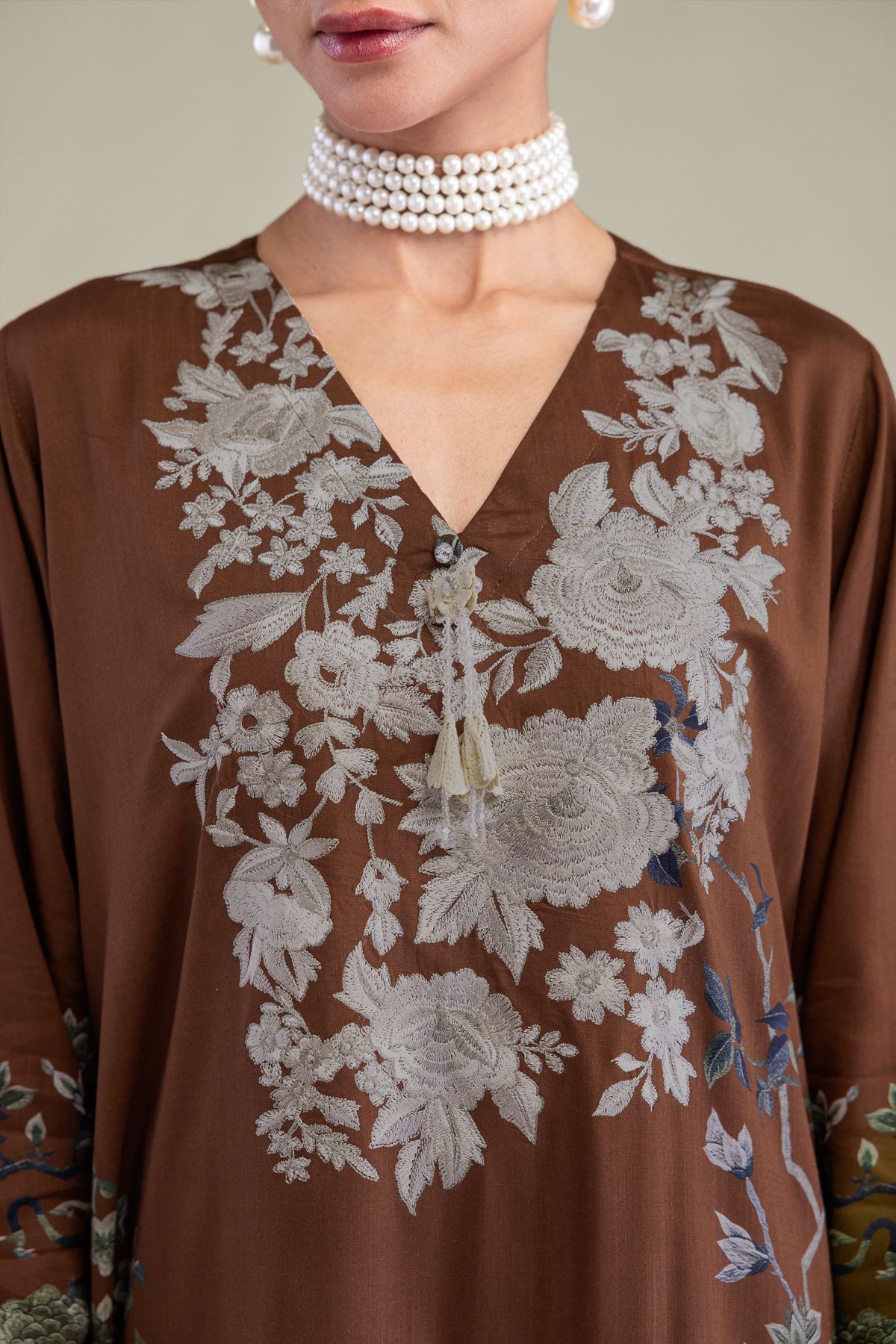 Embroidered Raw Silk Brown Silk Kurta - 2-26-206-A-F1-VG