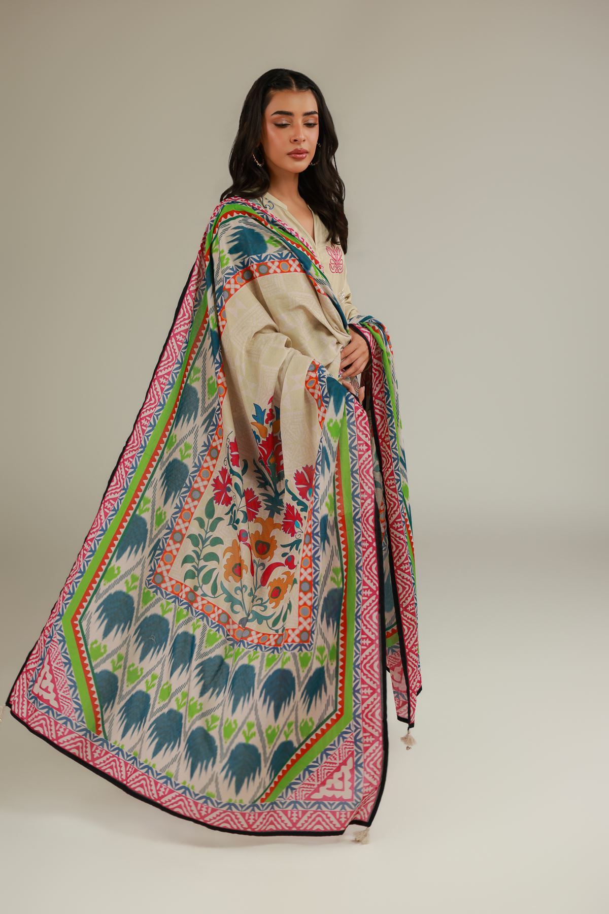 Embroidered Cotton Net Floral Cotton Dupatta - 1001919543