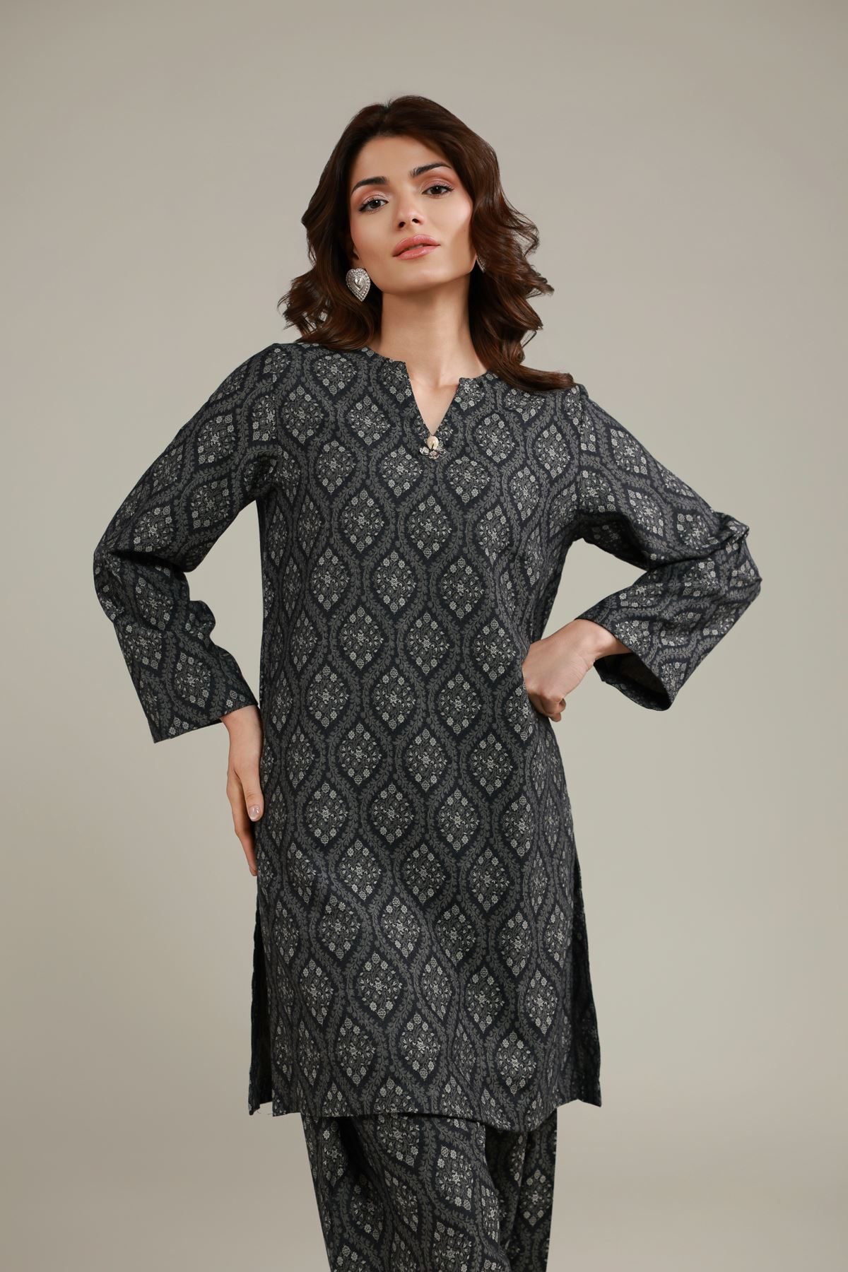 Dyed Jacquard Kurta - EET24546B-VG