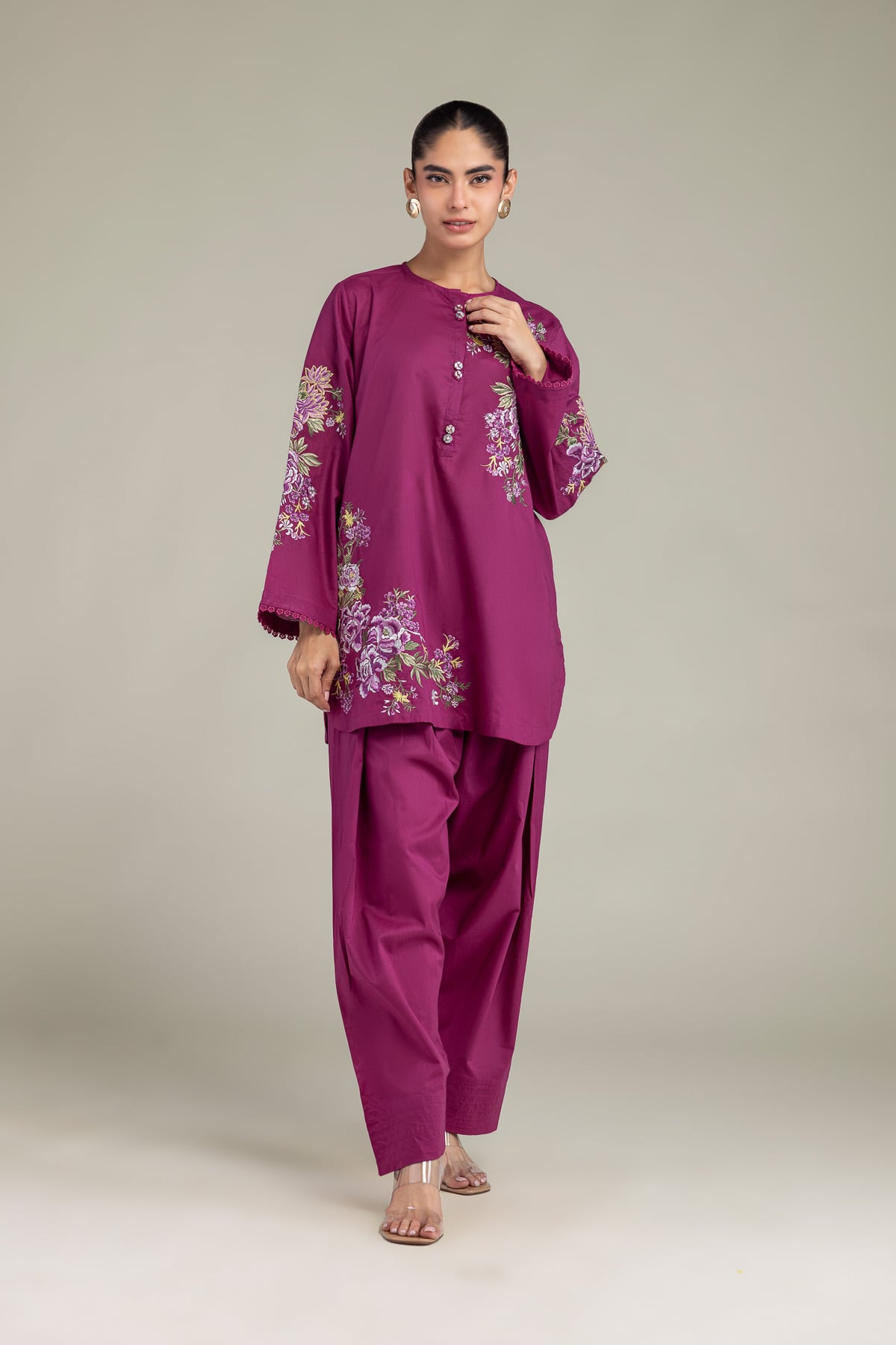Embroidered Cambric Floral Cambric Shalwar - 8-26-303-A-C1-VG