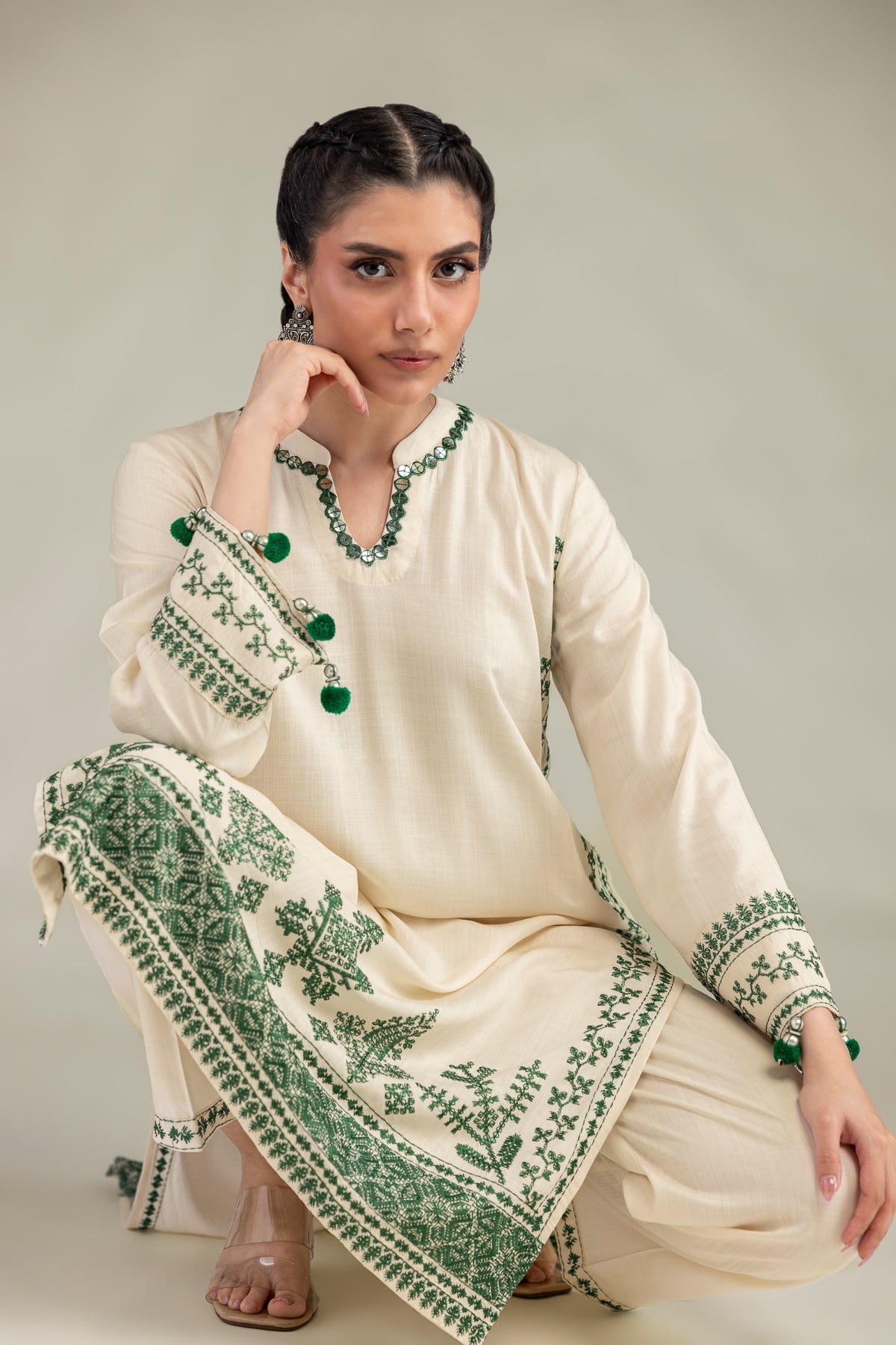 Embroidered Raw Silk Raw Silk Kurta - 1-26-309-B-D1-VG