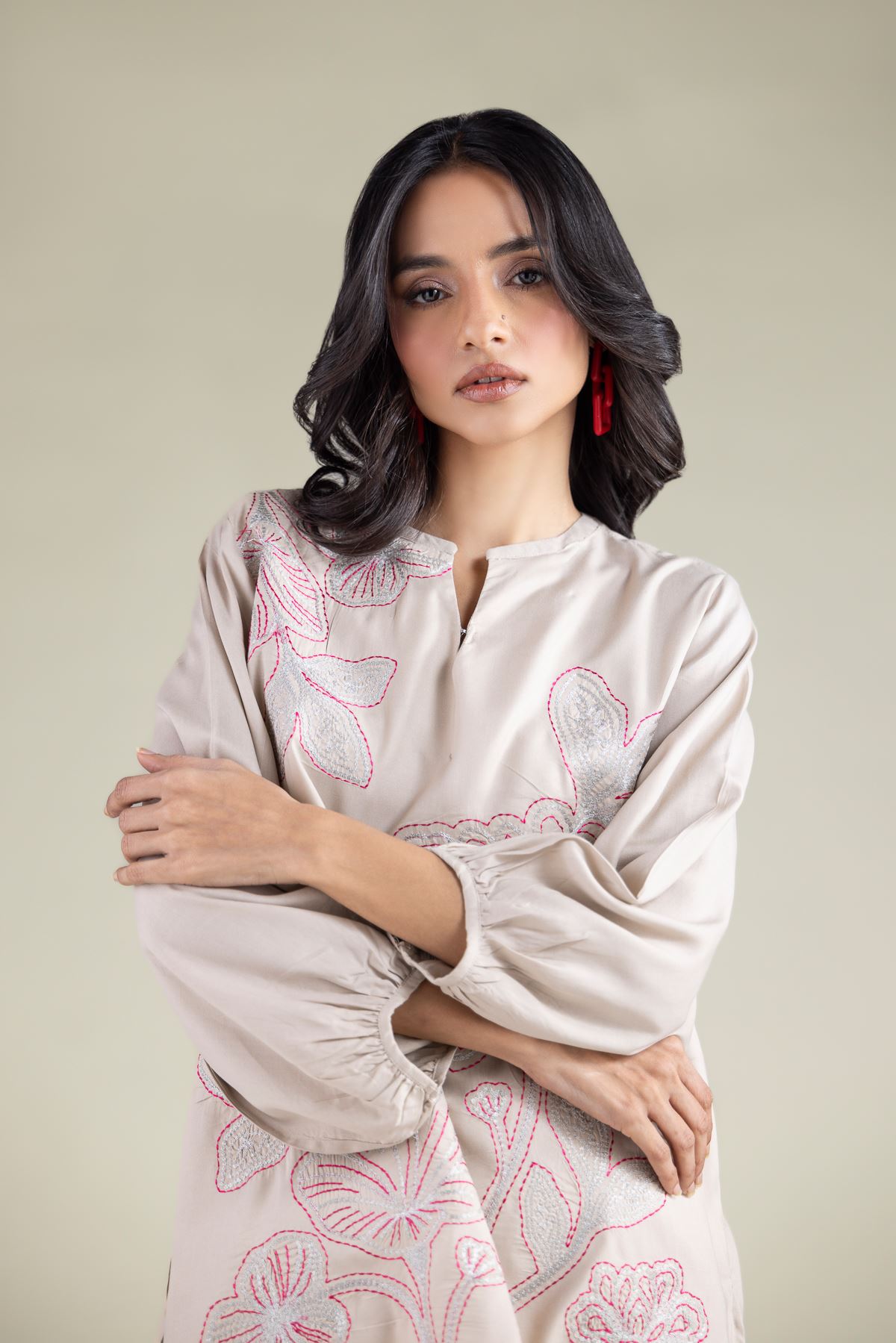 Embroidered Viscose Blouse - 6-26-101-A-F-VG