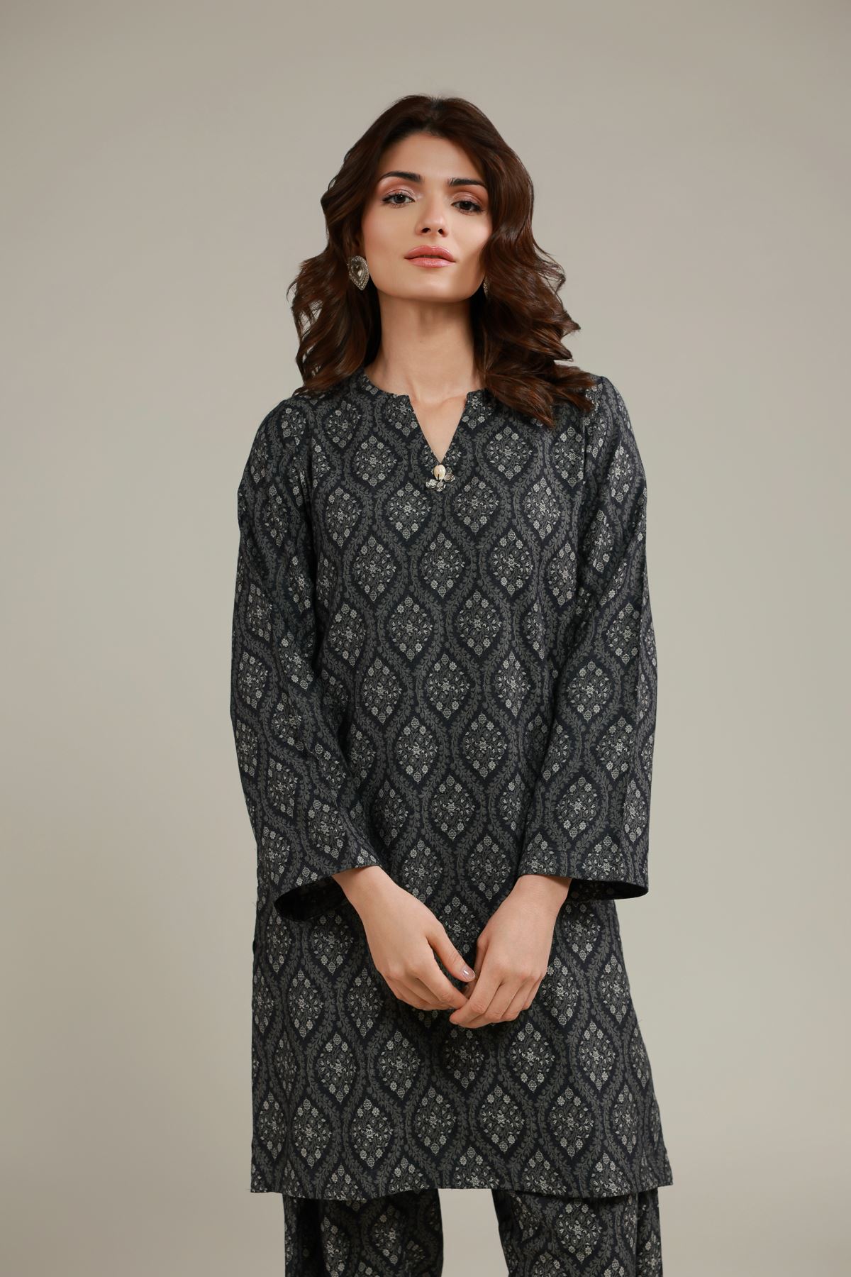 Dyed Jacquard Kurta - EET24546B-VG