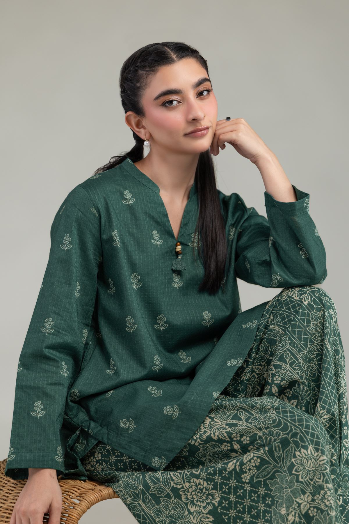 Printed Cotton Dobby Green Cotton Kurta - 1-26-240-A-J1-VG