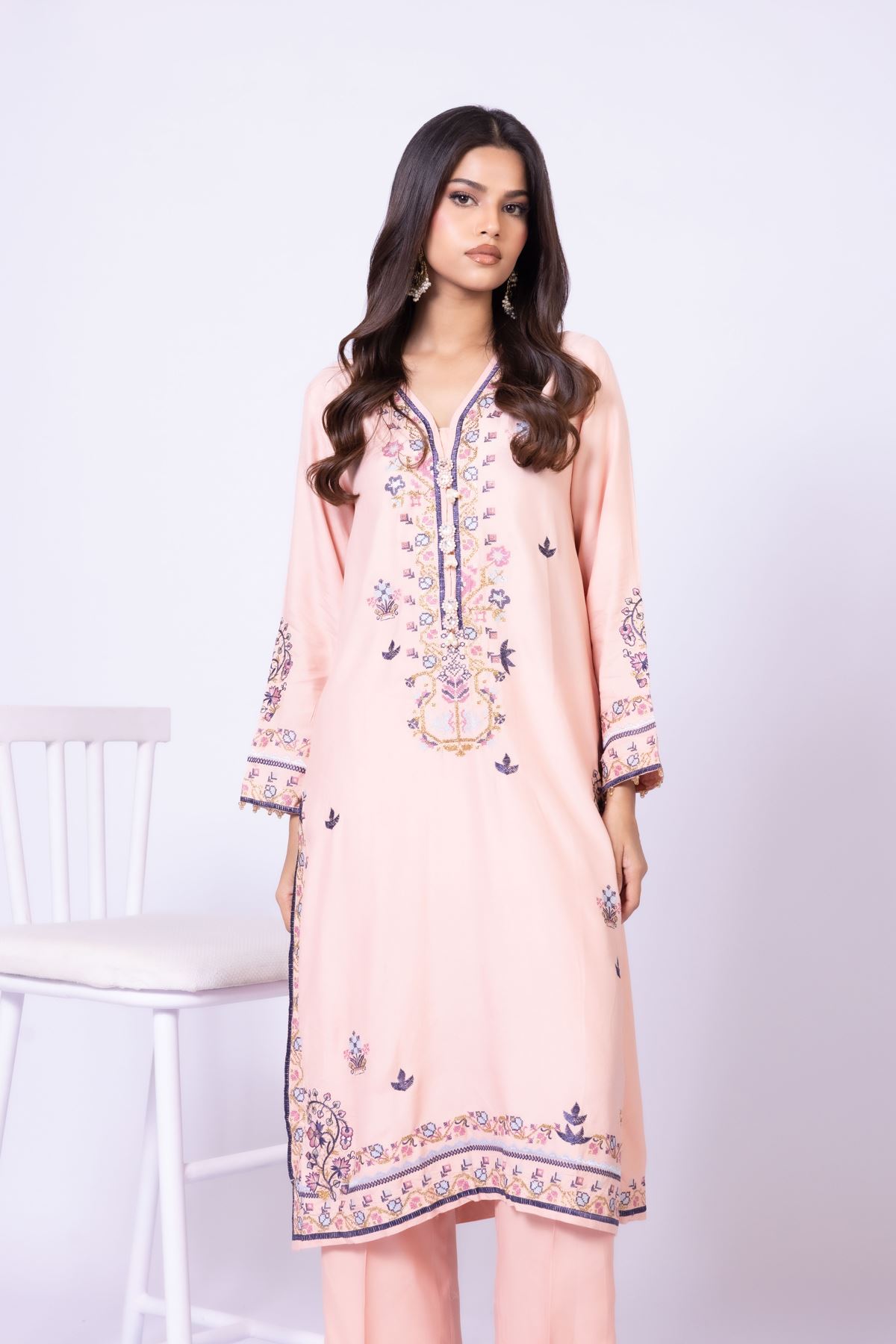 Embroidered Raw Silk Kurta - 25-10-10S4-02TA-VG