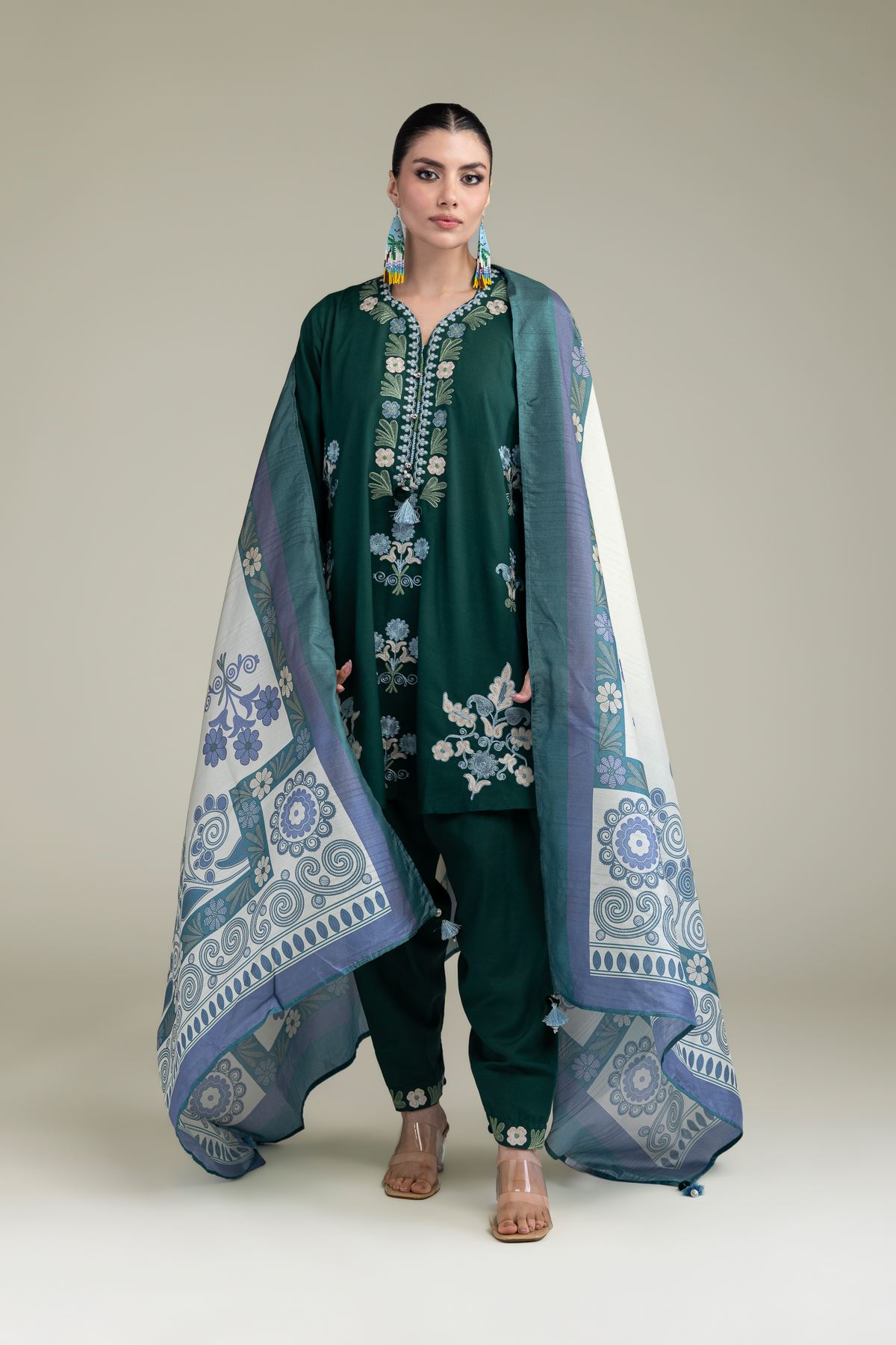 Embroidered Polyester Silk Floral Silk Dupatta - 2-26-204-A-A1-VG