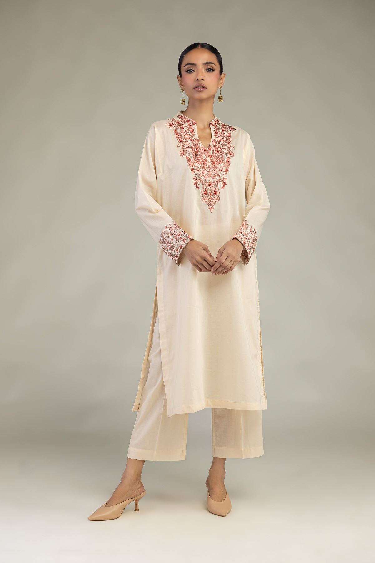 Embroidered Cambric Long Cambric Kurta - 1-26-226-A-I1-VG