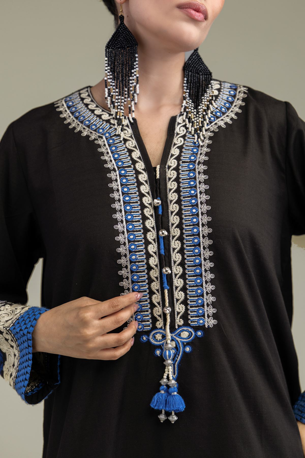 Embroidered Raw Silk Short Silk Kurta - T-A11-26-108FE2-VG