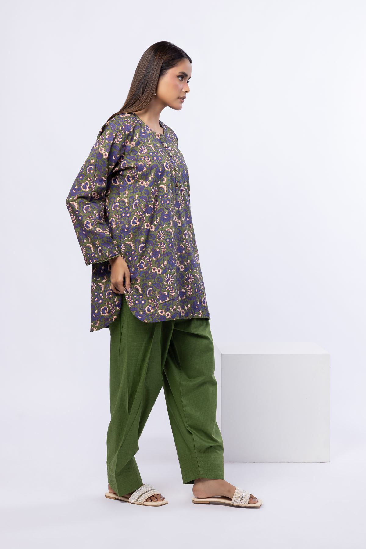 Printed Crosshatch Poplin Kurta - 25-04E48-07TA-VG