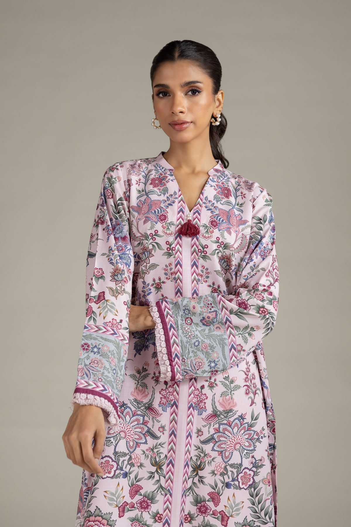 Printed Raw Silk Kurta - 25-08-12E8-04TA-VG
