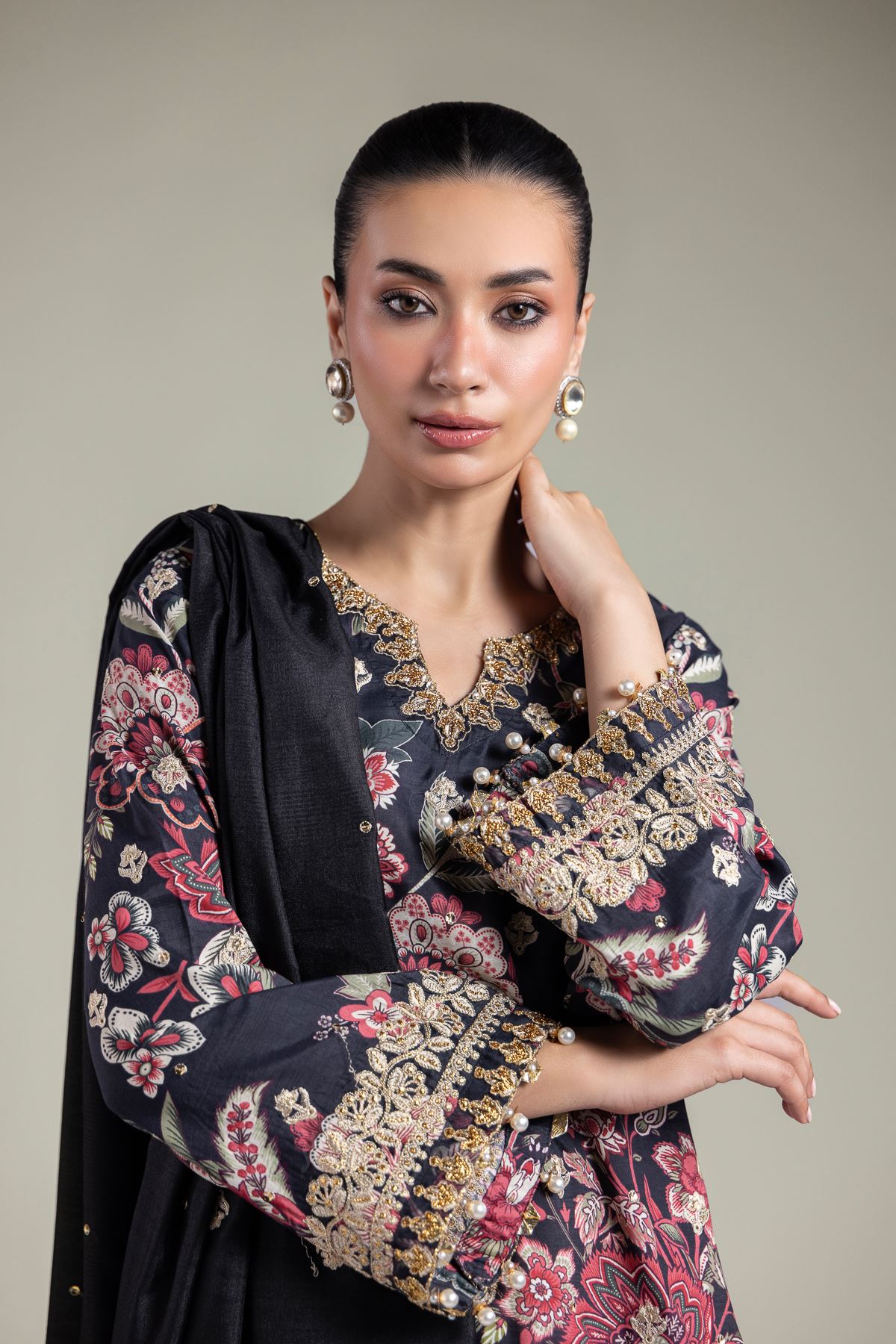 Embroidered Raw Silk 3-Piece Floral Set - T-A22-26-118FA1-VG