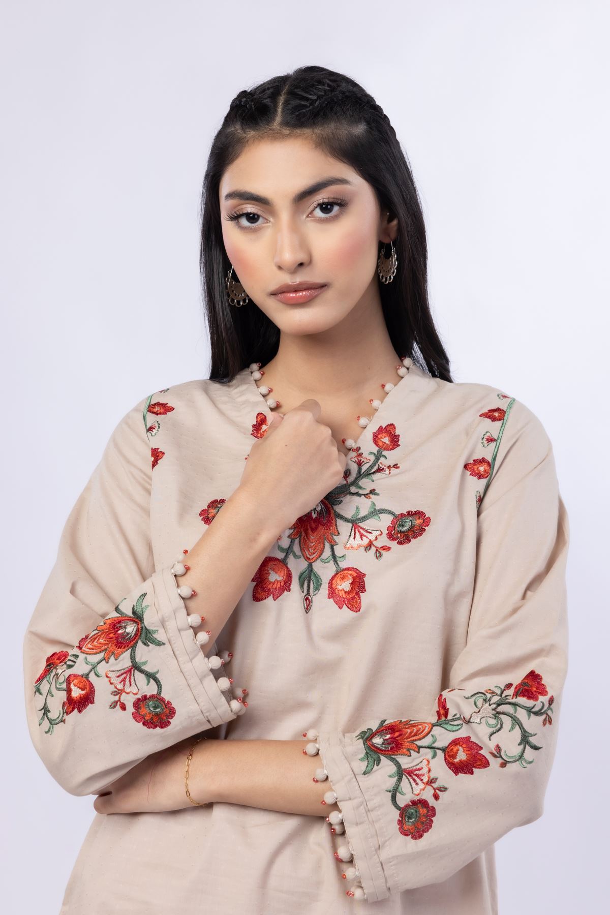 Embroidered Cotton Dobby Kurta - 25-10-11E12-03TB-VG