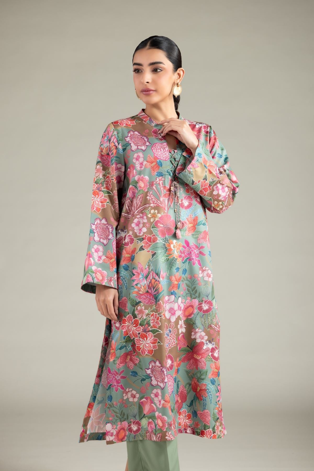 Printed Polyester Silk Kurta - 1-26-130-A-B-VG