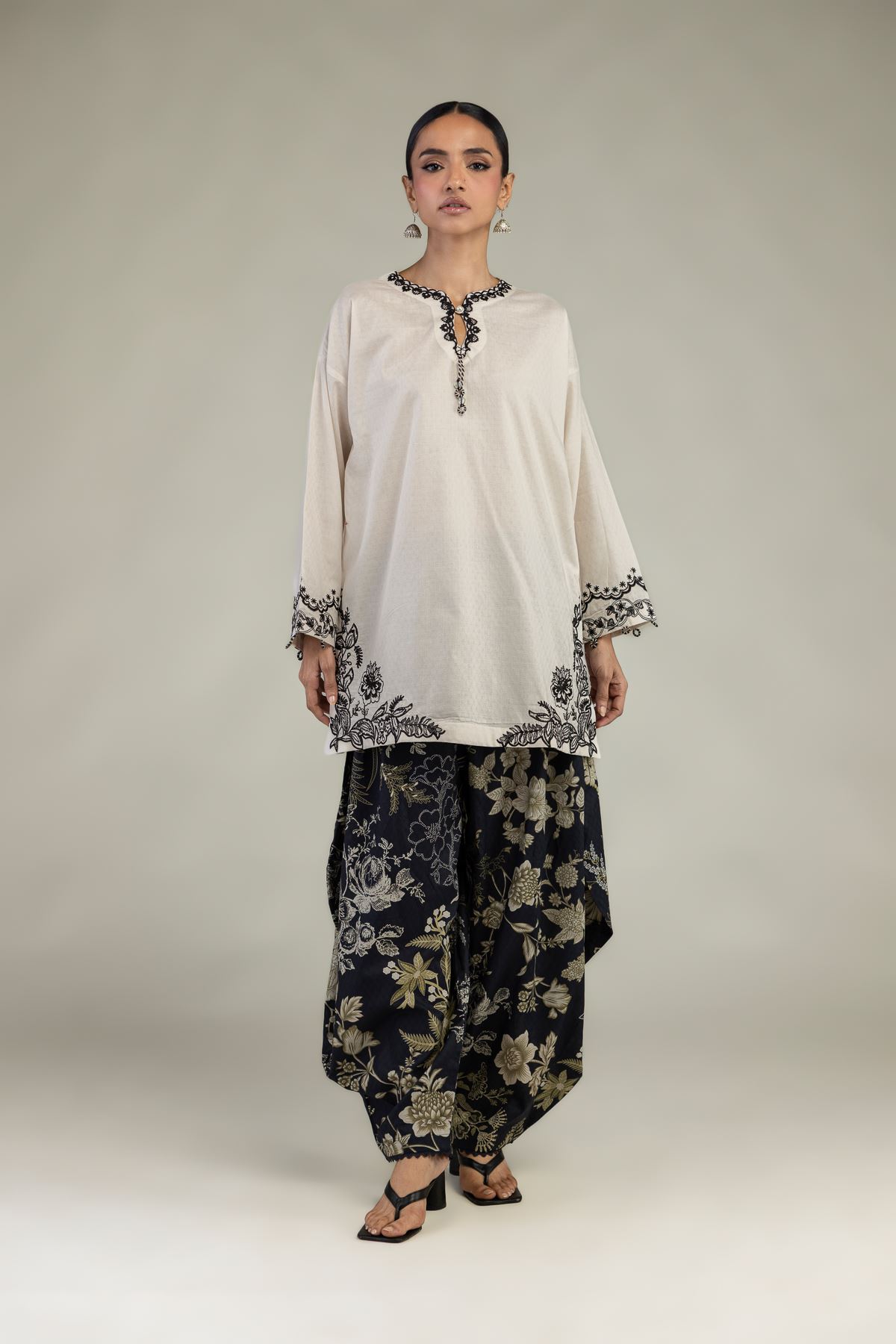 Embroidered Cotton Dobby Floral Short Kurta - 1-26-226-A-I1-VG