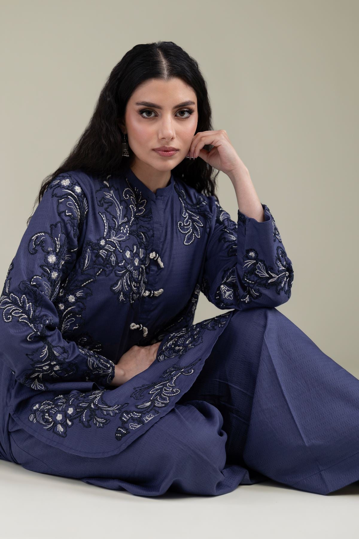 Embroidered Cotton Dobby Short Floral Kurta - 1-26-209-A-F1-VG