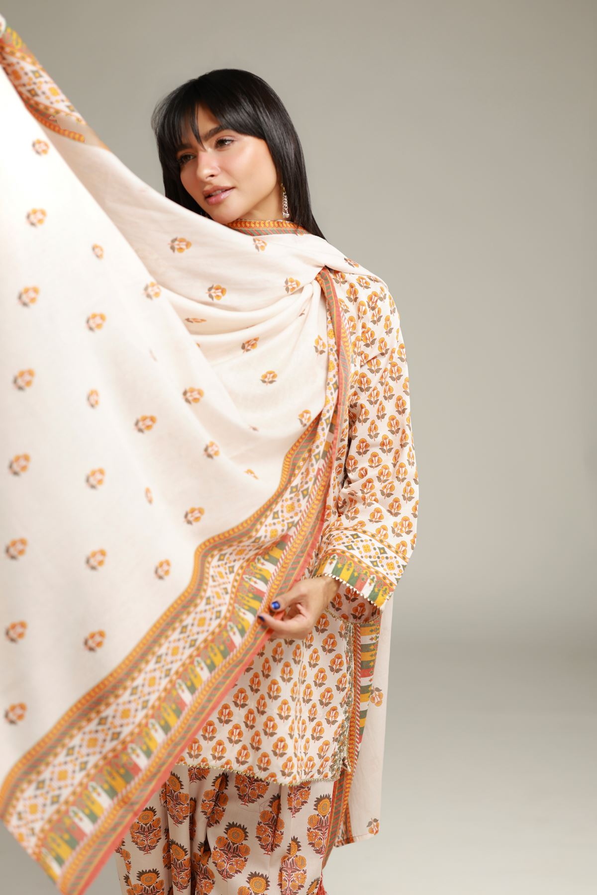 Embroidered Lawn Floral Lawn Dupatta - 1-26-138-A-E-VG