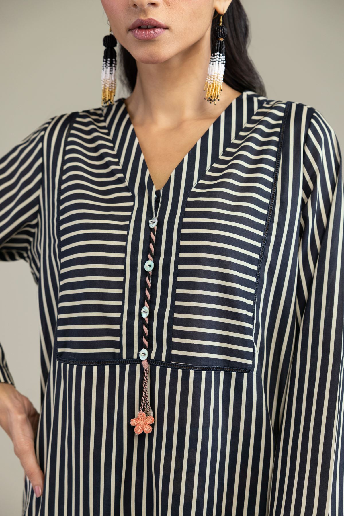 Printed Cambric V-Neck Longline Kurta - 1-26-205-A-F1-VG