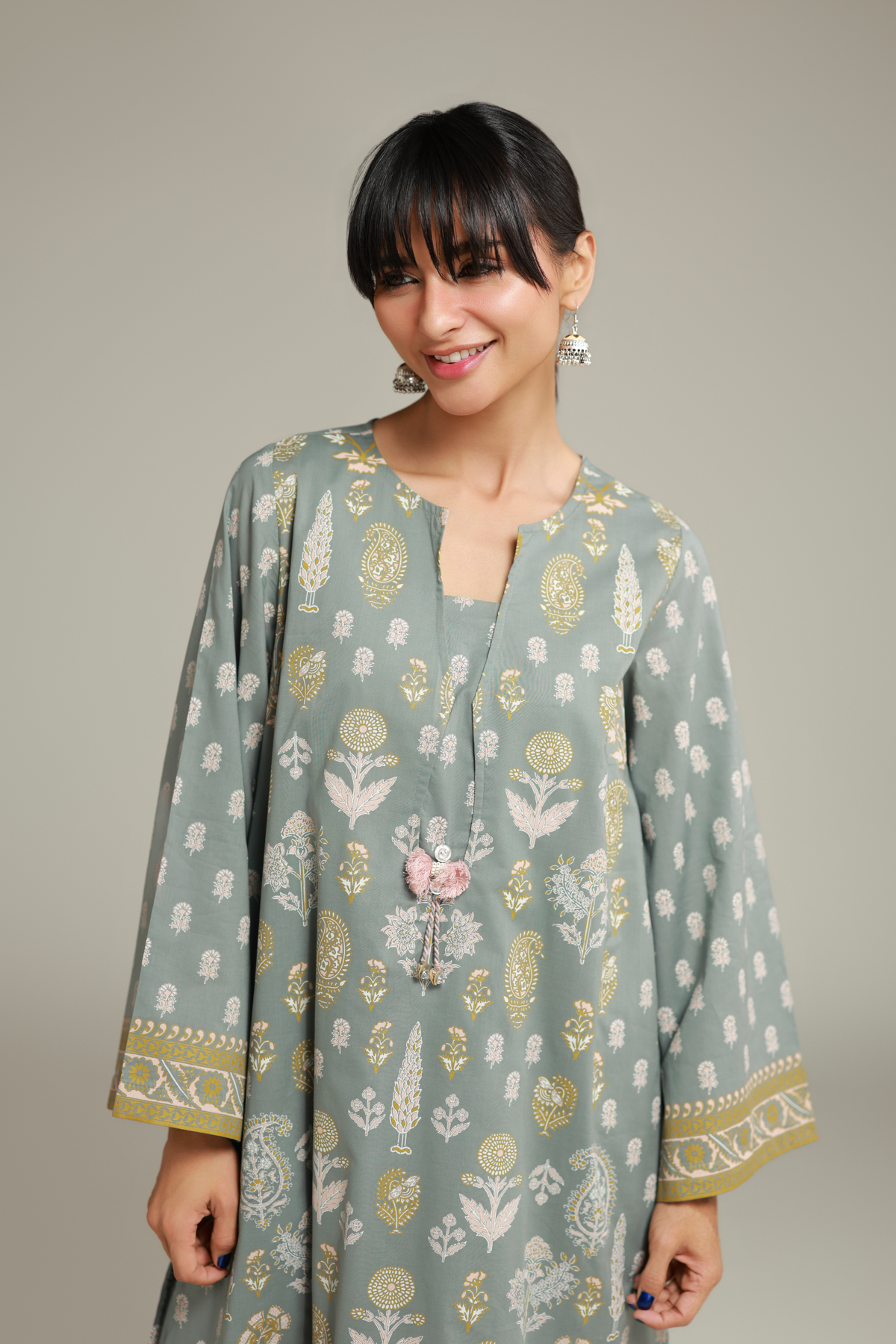 Printed Cambric Mint Cambric Kurta - 26-02-1E13-02TA-VG