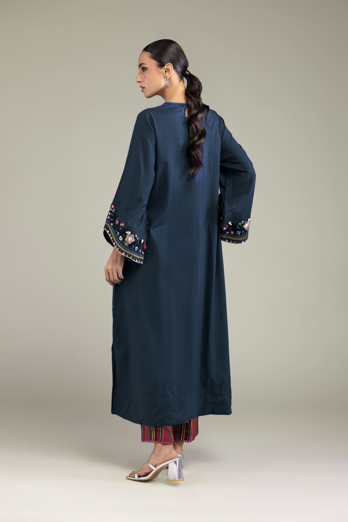 Embroidered Cambric Navy Cambric Kurta - 1-26-210-B-J1-VG