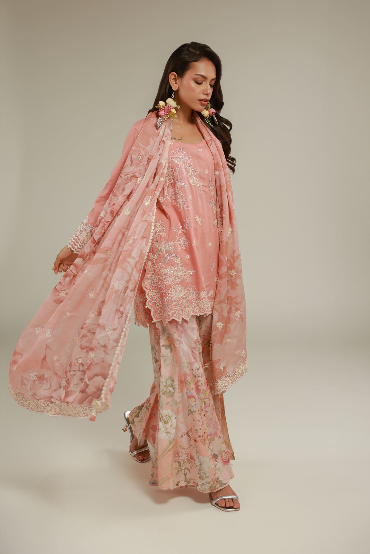 Embroidered Raw Silk Floral Kurta 3-piece - 1-26-129-A-C-VG