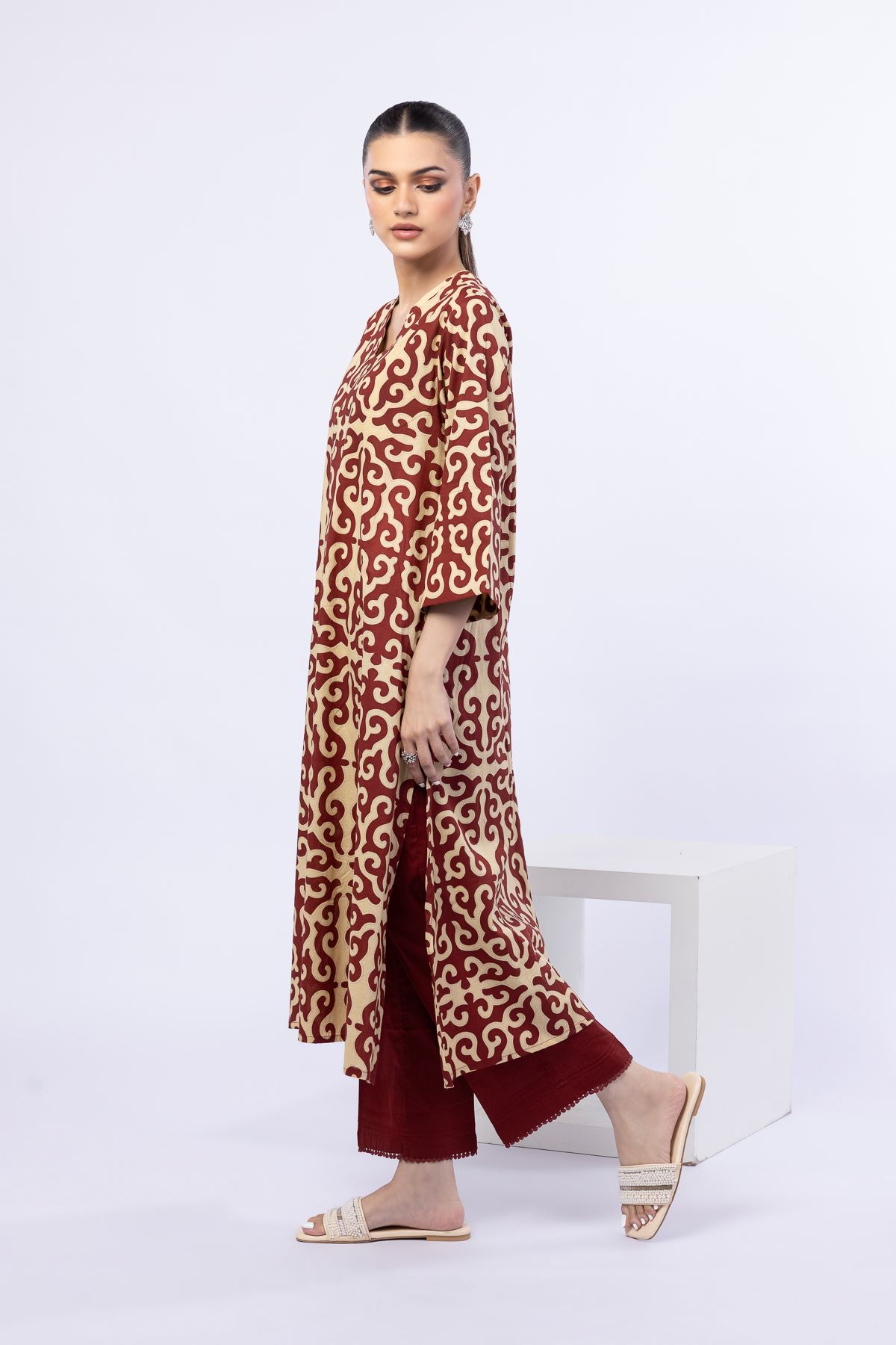 Printed Cambric Kurta - 25-05E53-03TB-VG