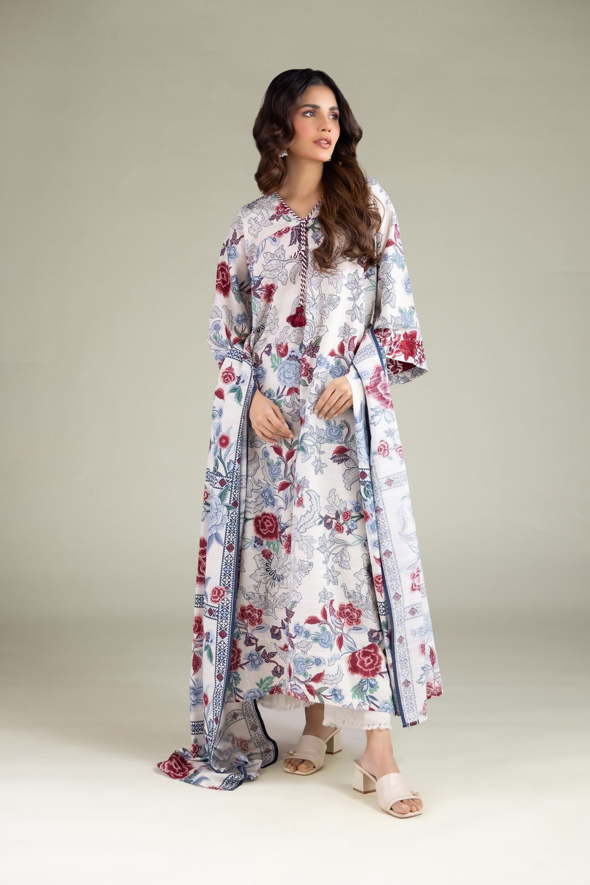 Embroidered Textured Cotton Floral Geometric Dupatta - 1-26-119-A-B-VG