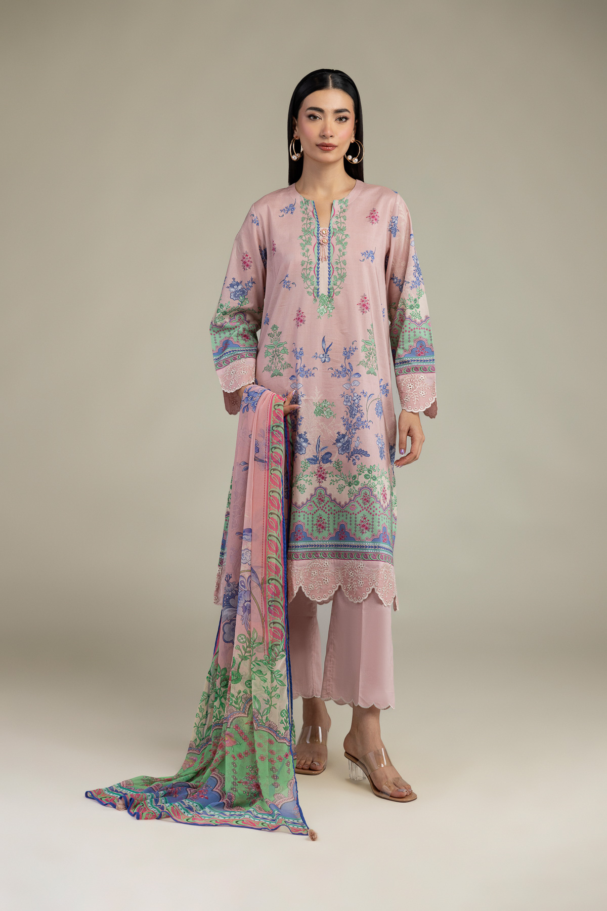 Embroidered Cambric Tailored 3-Piece Cambric - 1-26-102-A-F-VG