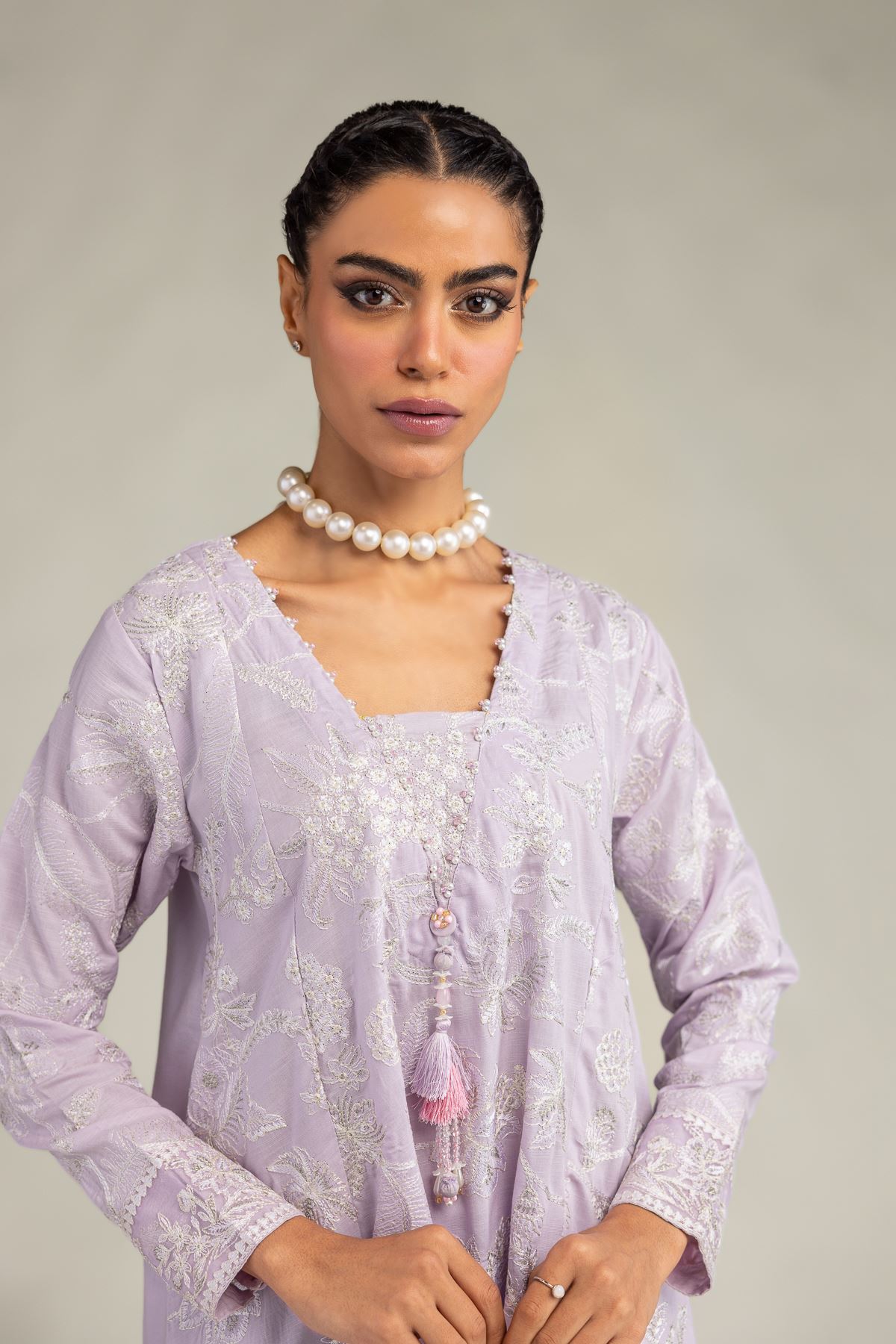 Embroidered Raw Silk Floral Lavender Kurta - 1-26-322-B-A1-VG