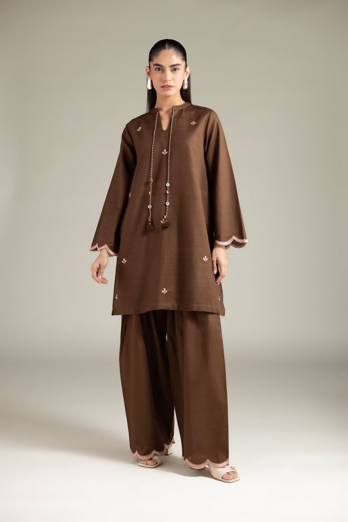Embroidered Textured Cotton Kurta - 1-26-125-A-E-VG