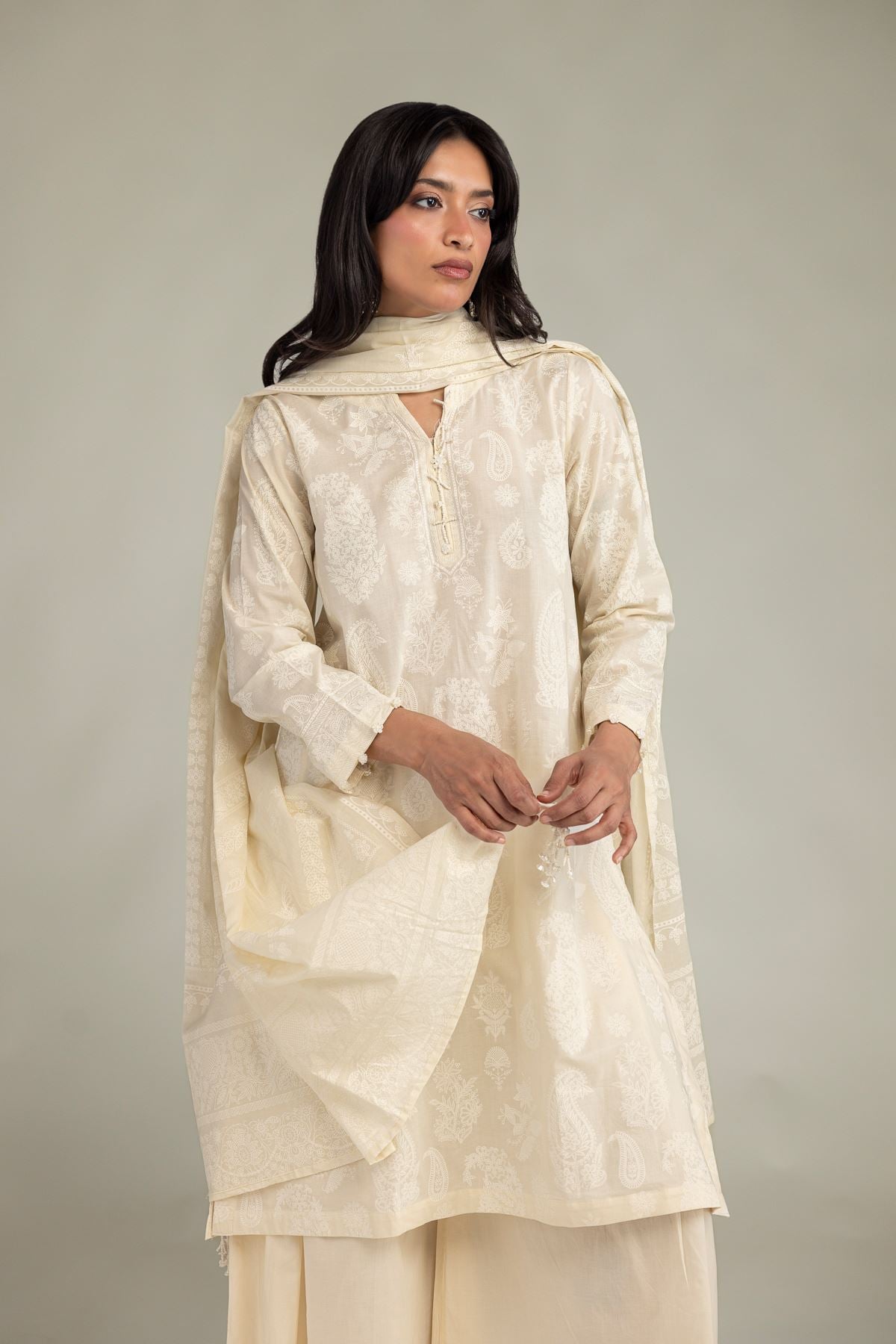 Printed Lawn Lawn Floral Dupatta - 1-26-309-B-D1-VG