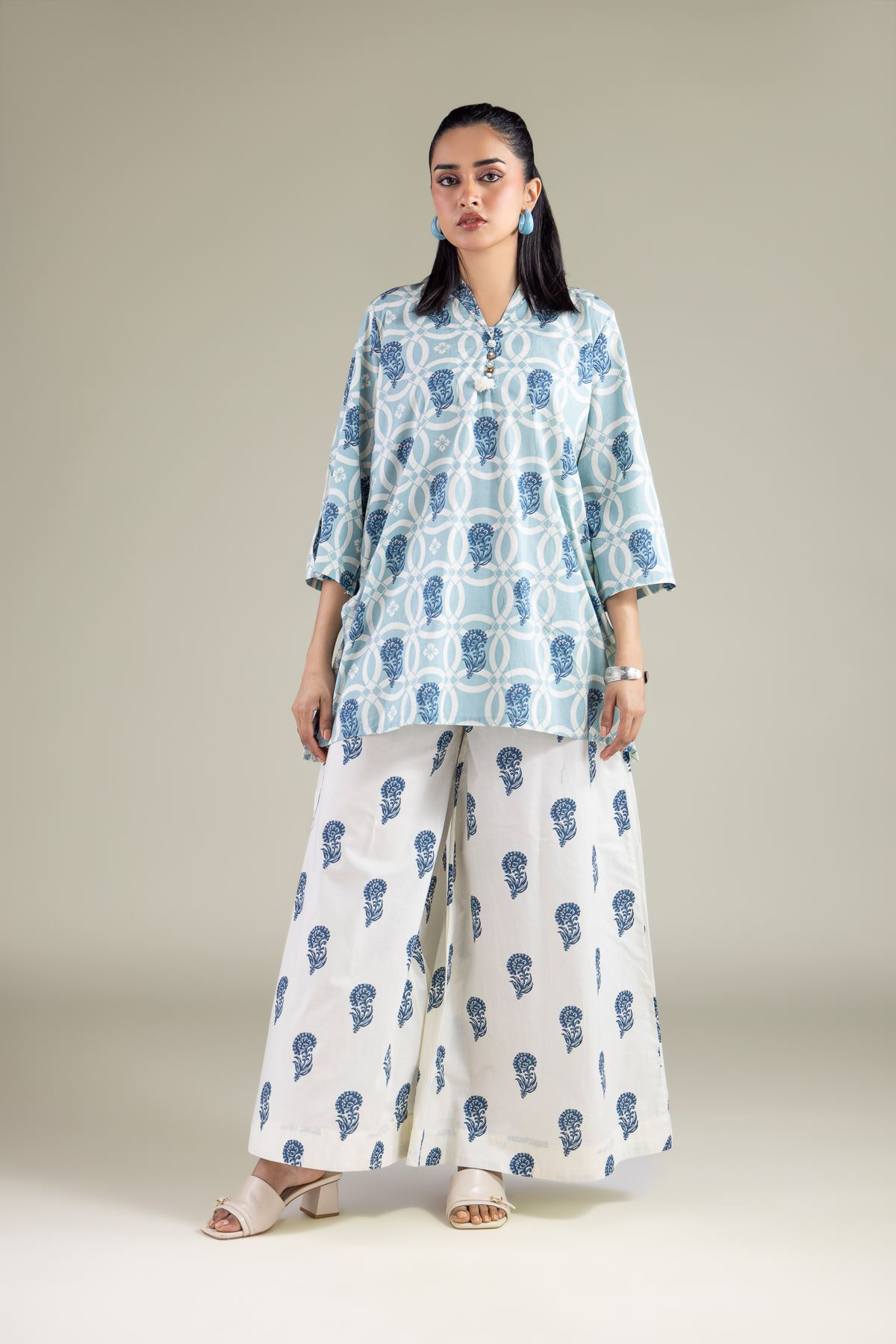 Printed Cambric Wide Floral Pants - 1-26-145-A-H-VG