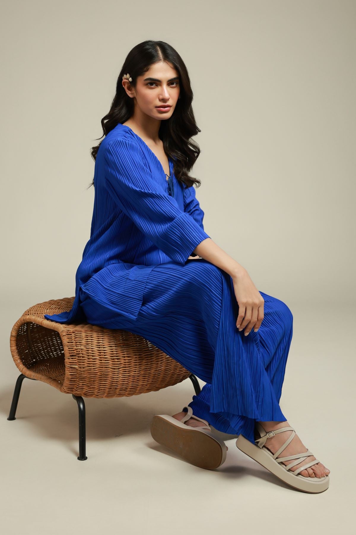 Dyed Blended Crinkle 2 Piece Co-ord Set | Top and Bottom - 25-11-12S2-10TA-VG